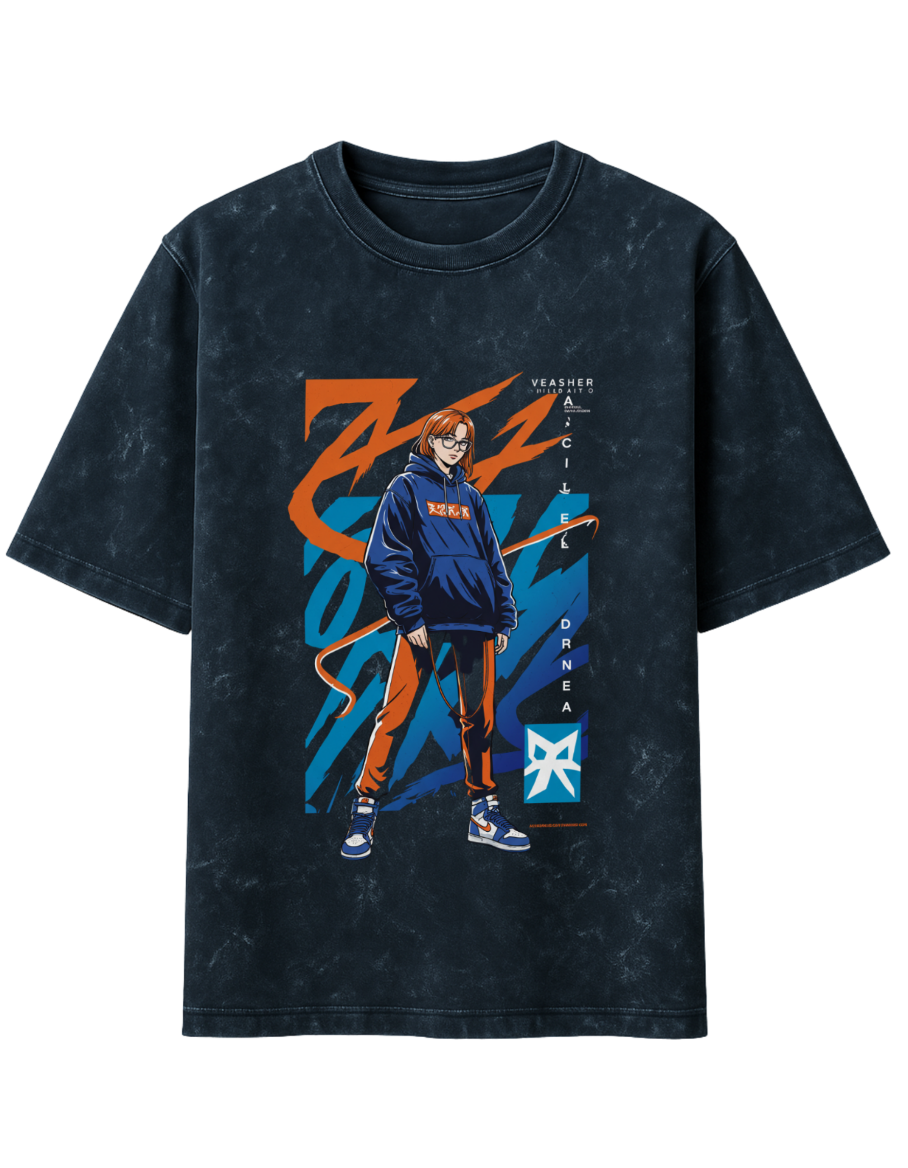 Acid Wash Oversized Anime Graphic T-Shirt