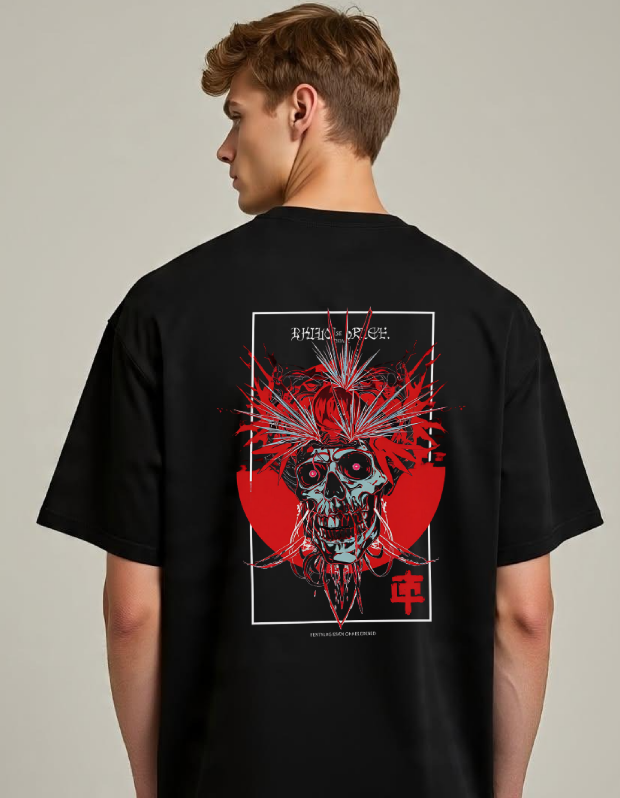 Skull Art Oversized Black Streetwear Tee