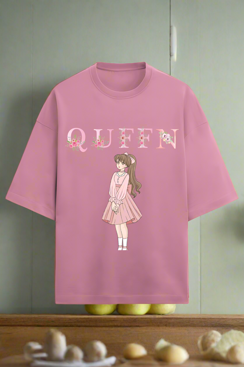 Queen Print Girl Terry T-Shirt in Pink
