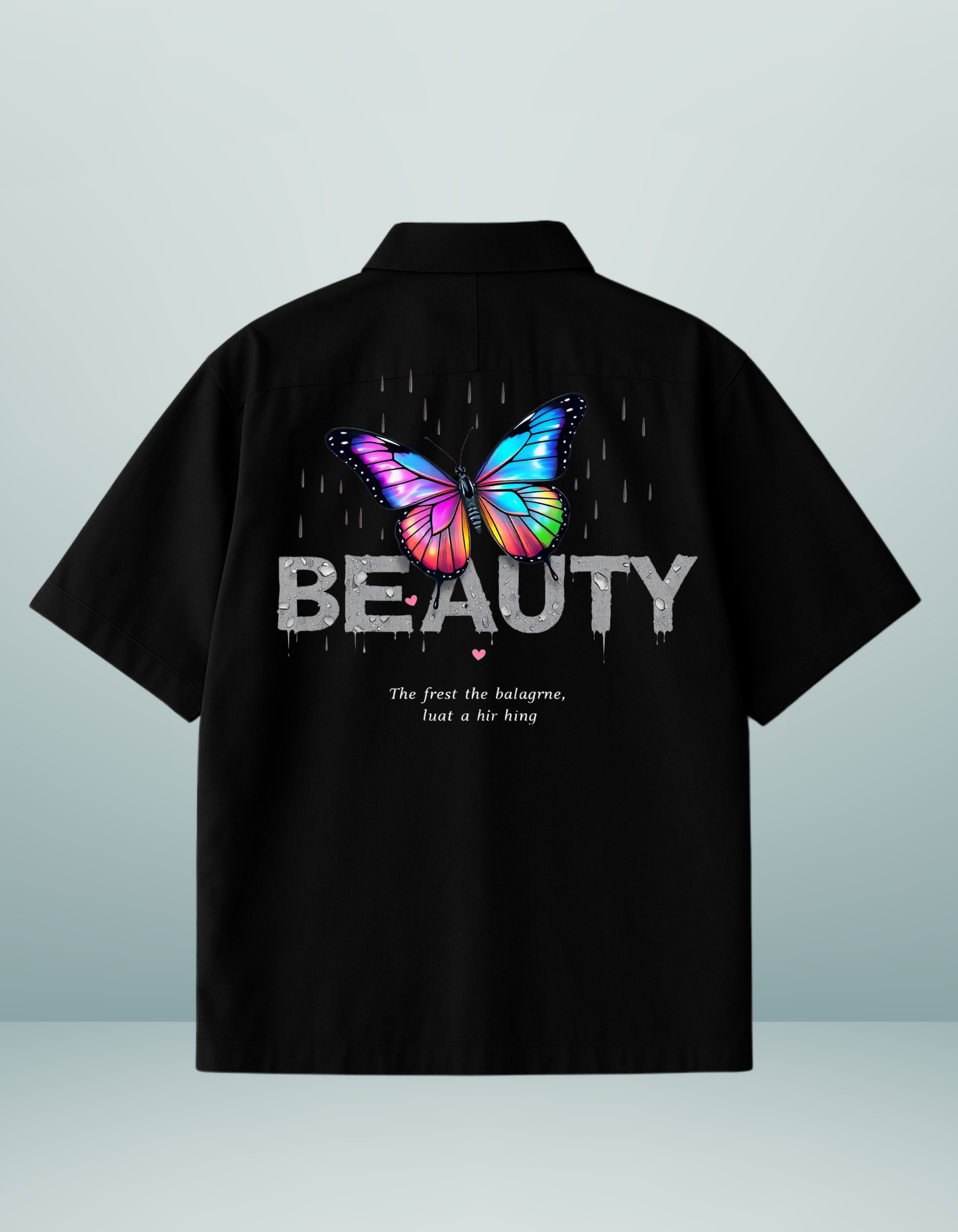 Black Beauty Oversized Shirt with Butterfly Graphic