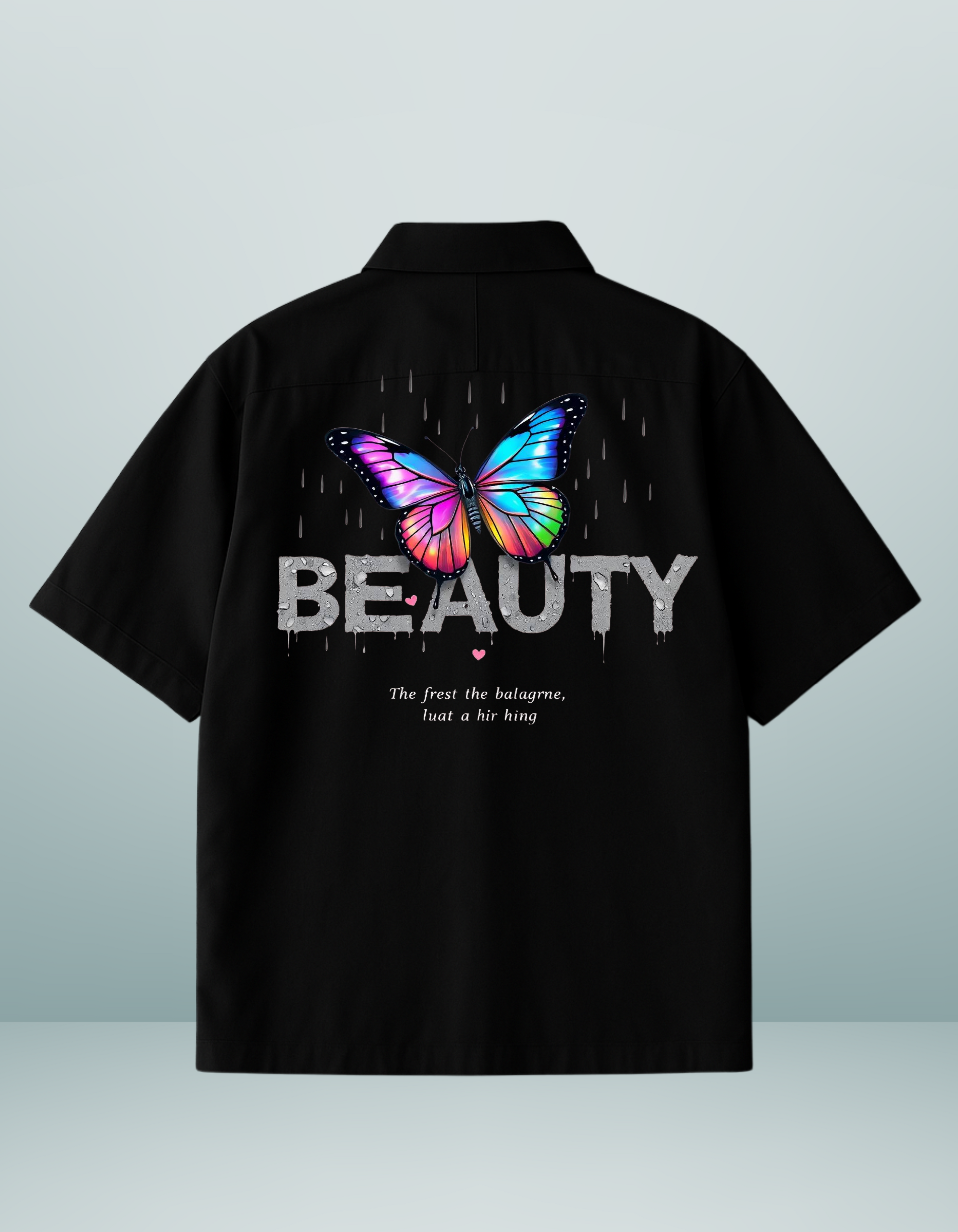 Black Beauty Oversized Shirt with Butterfly Graphic