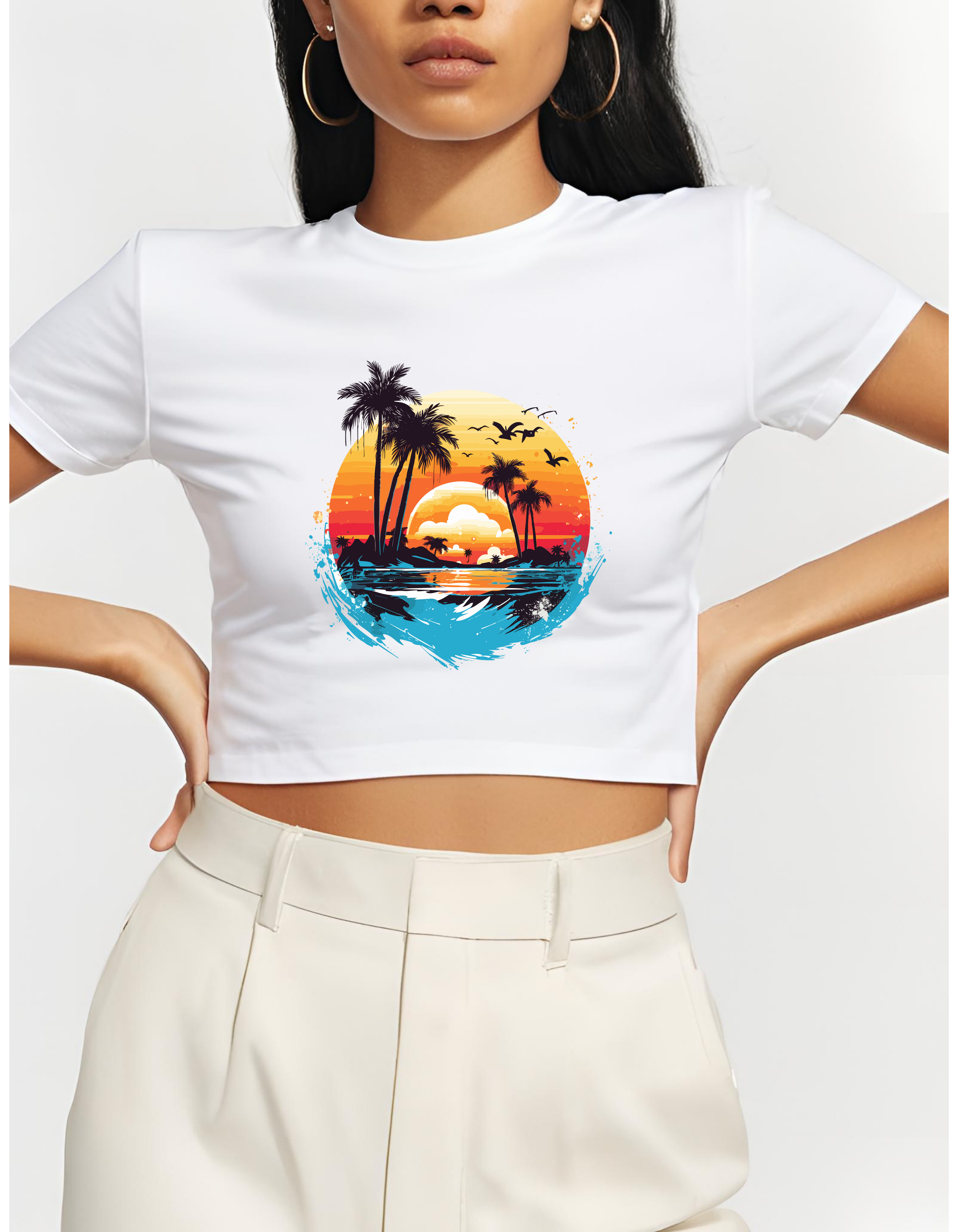 Sunset Graphic Crop Tee for Women