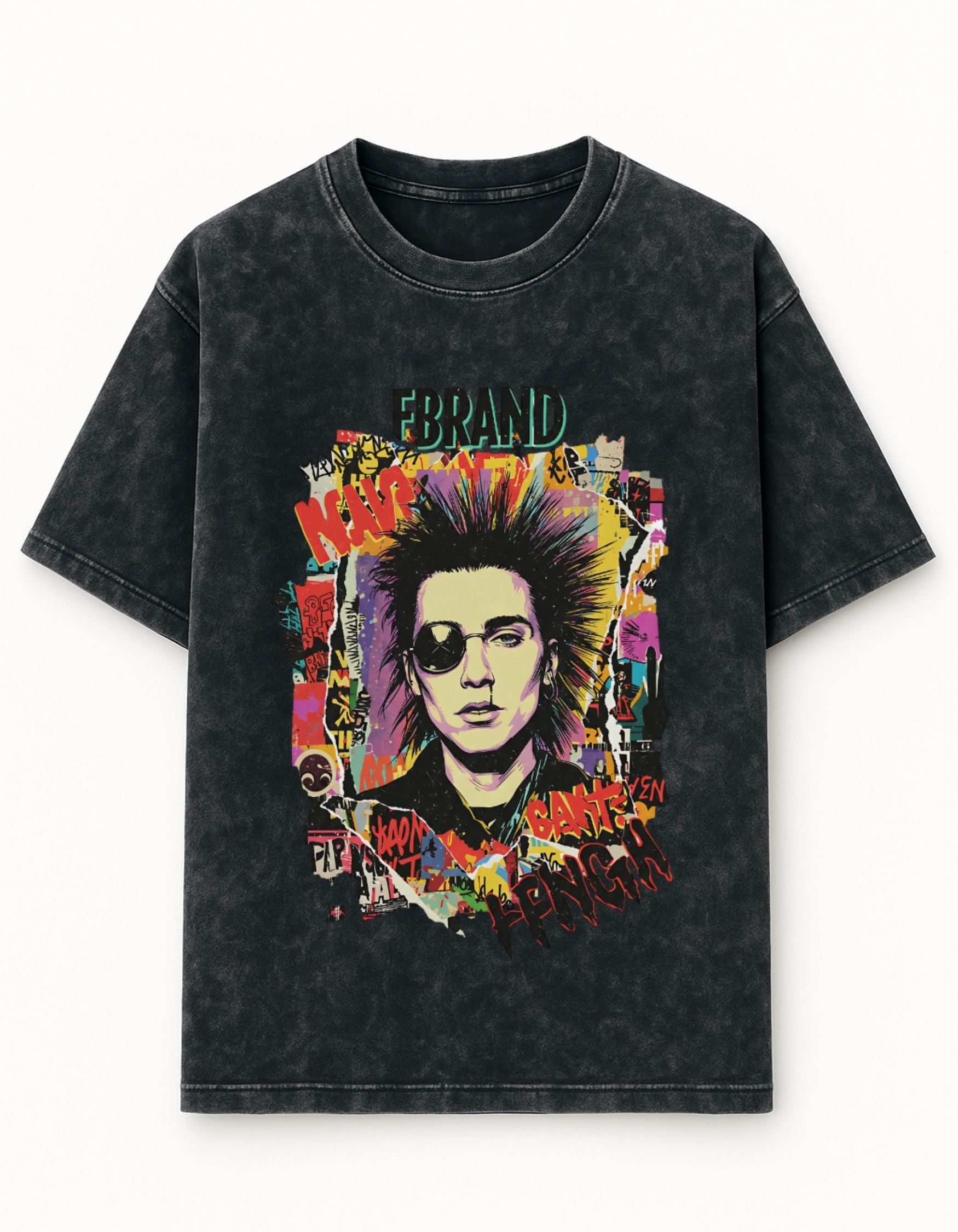Retro Punk Acid Wash Oversized Tee