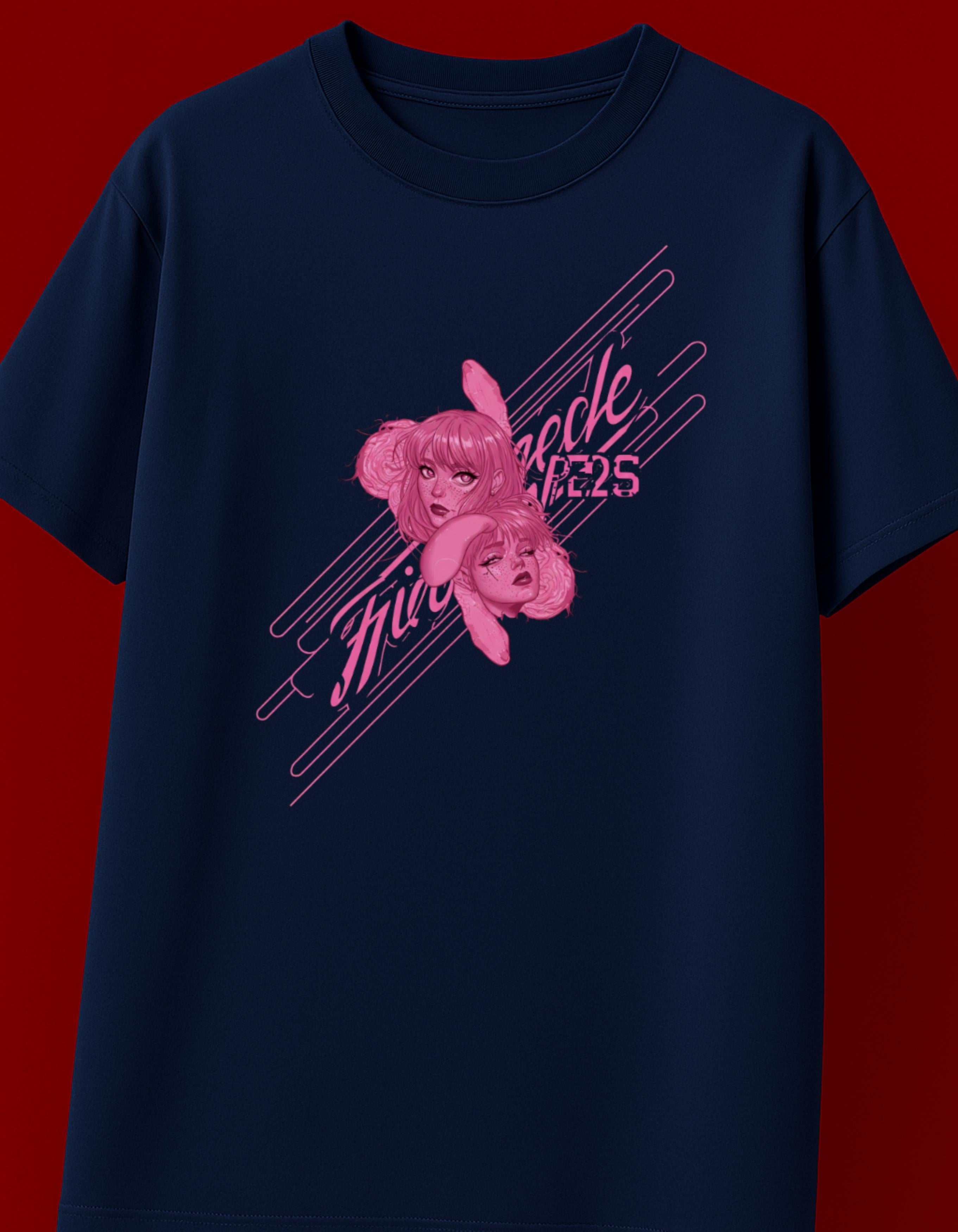 Pink Double Face Graphic Oversized T-Shirt