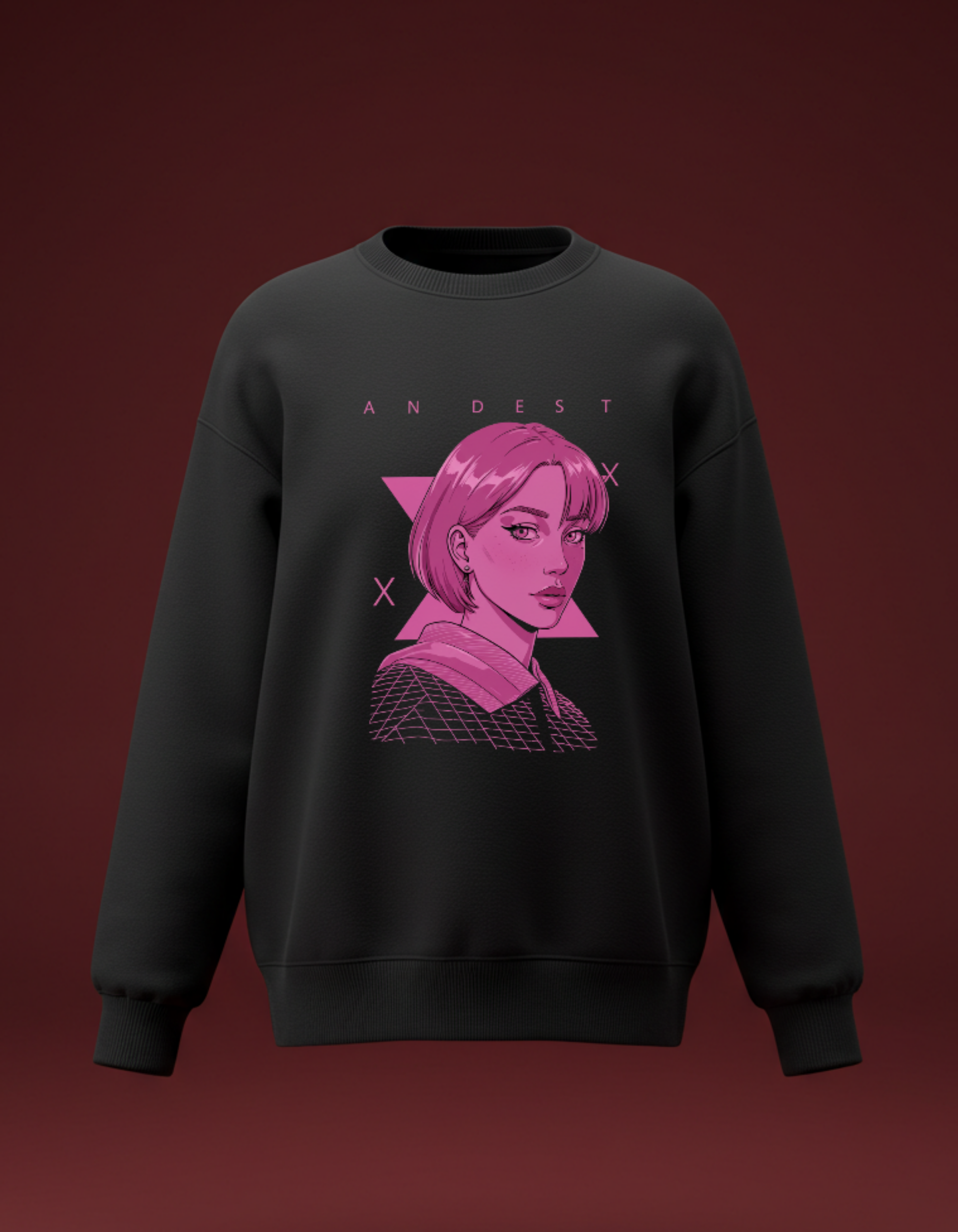 Anime Girl Oversized Black Sweatshirt