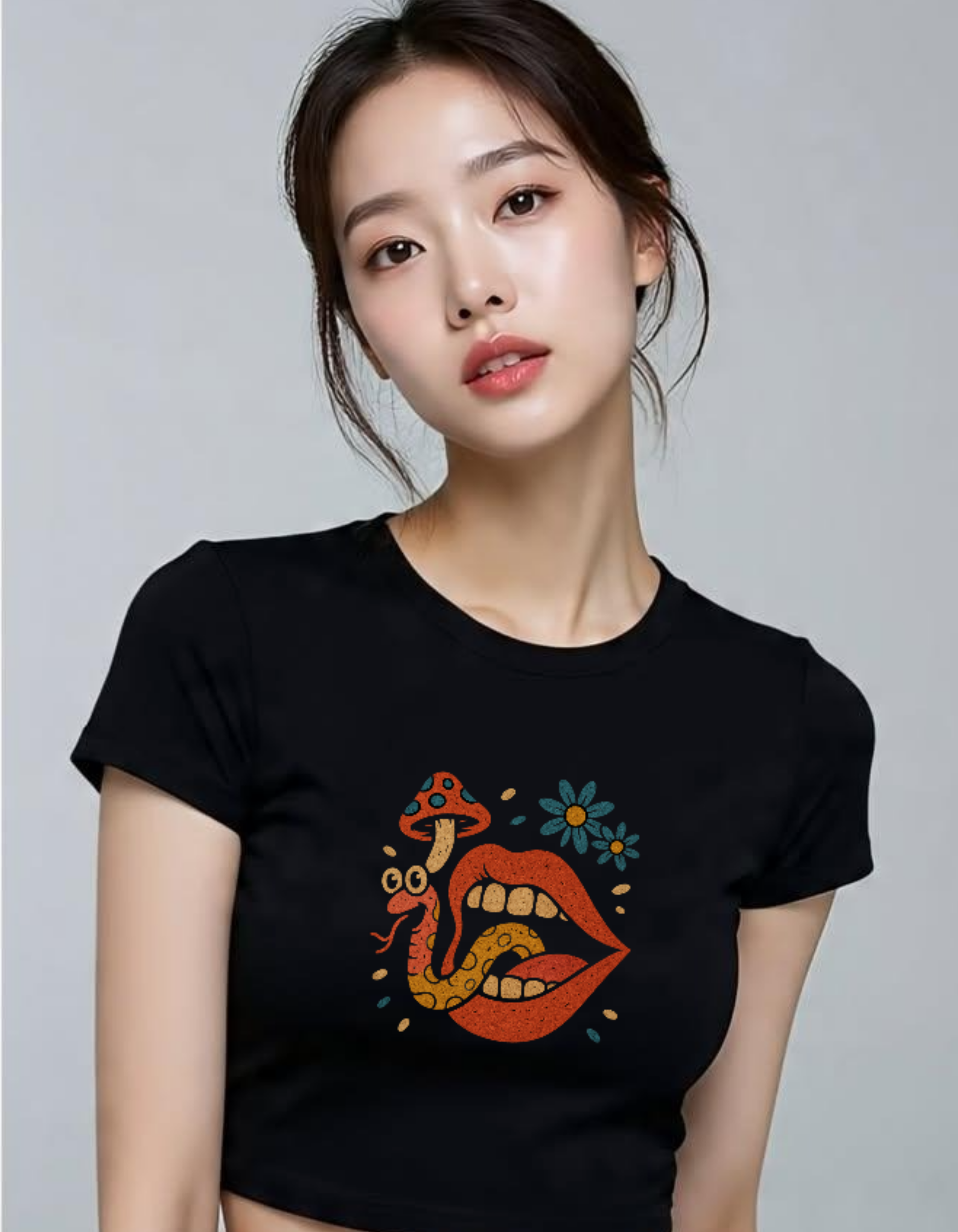 Psychedelic Lips Black Crop Top