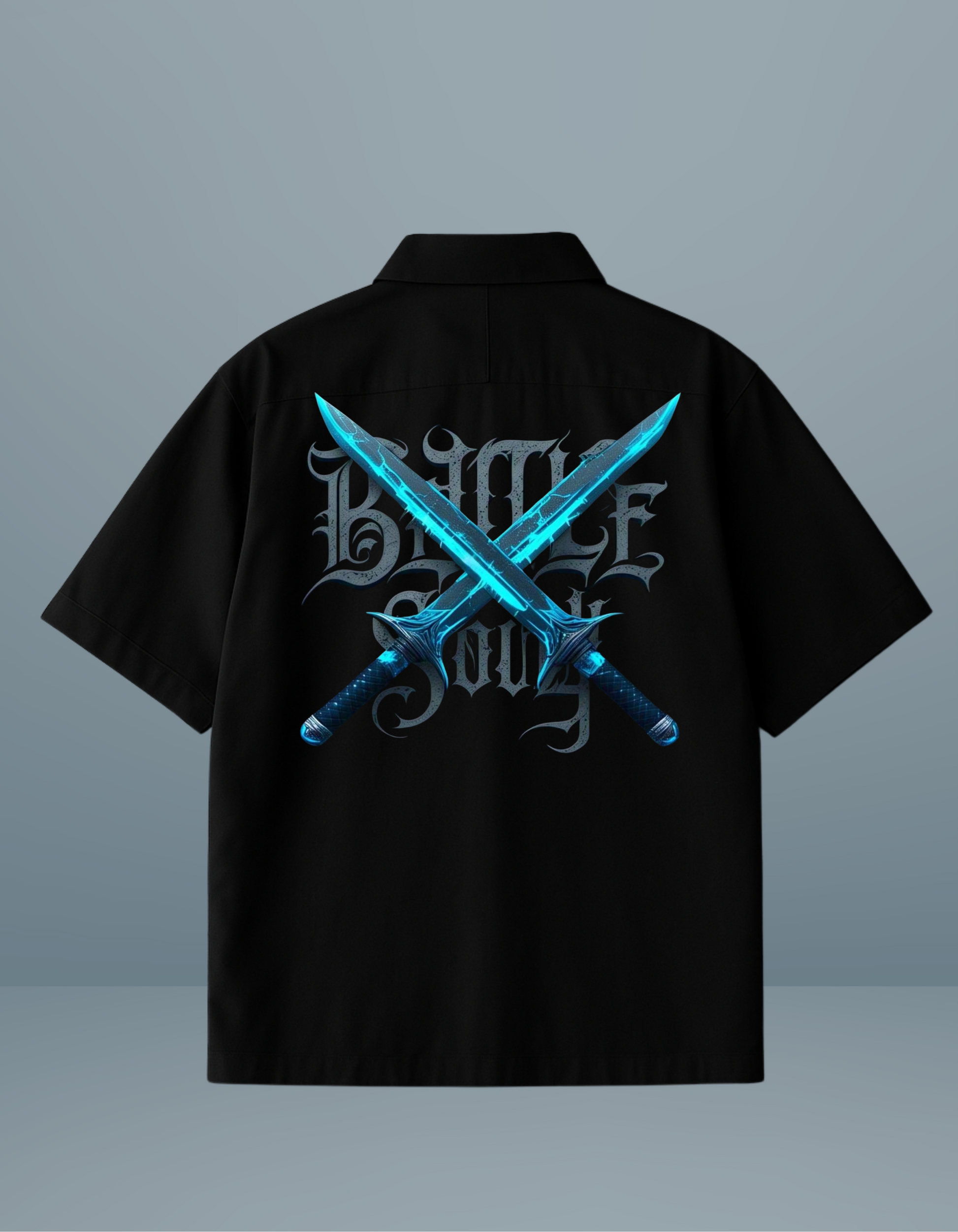 Black Oversized Shirt with Battle Soul Sword Print