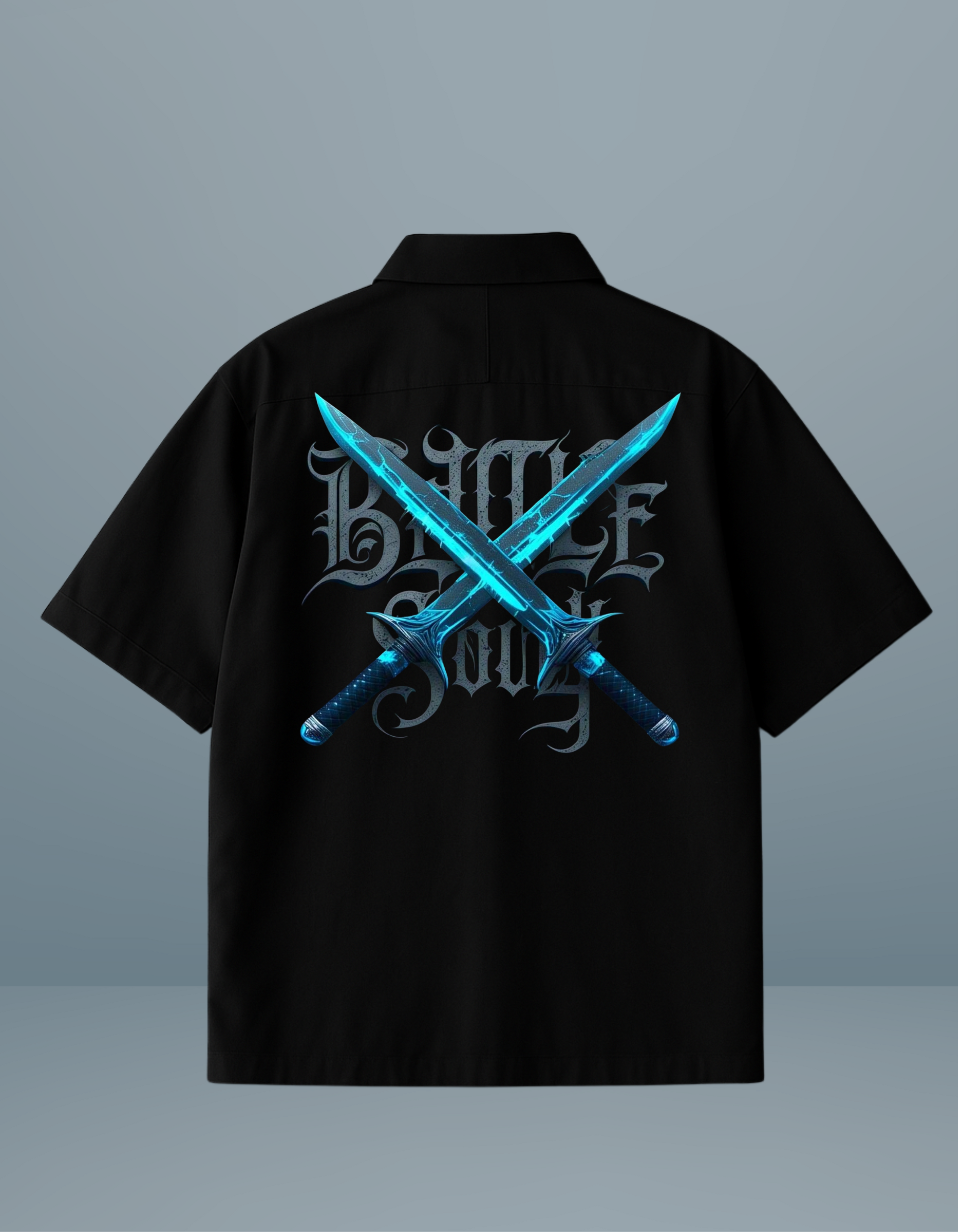 Black Oversized Shirt with Battle Soul Sword Print