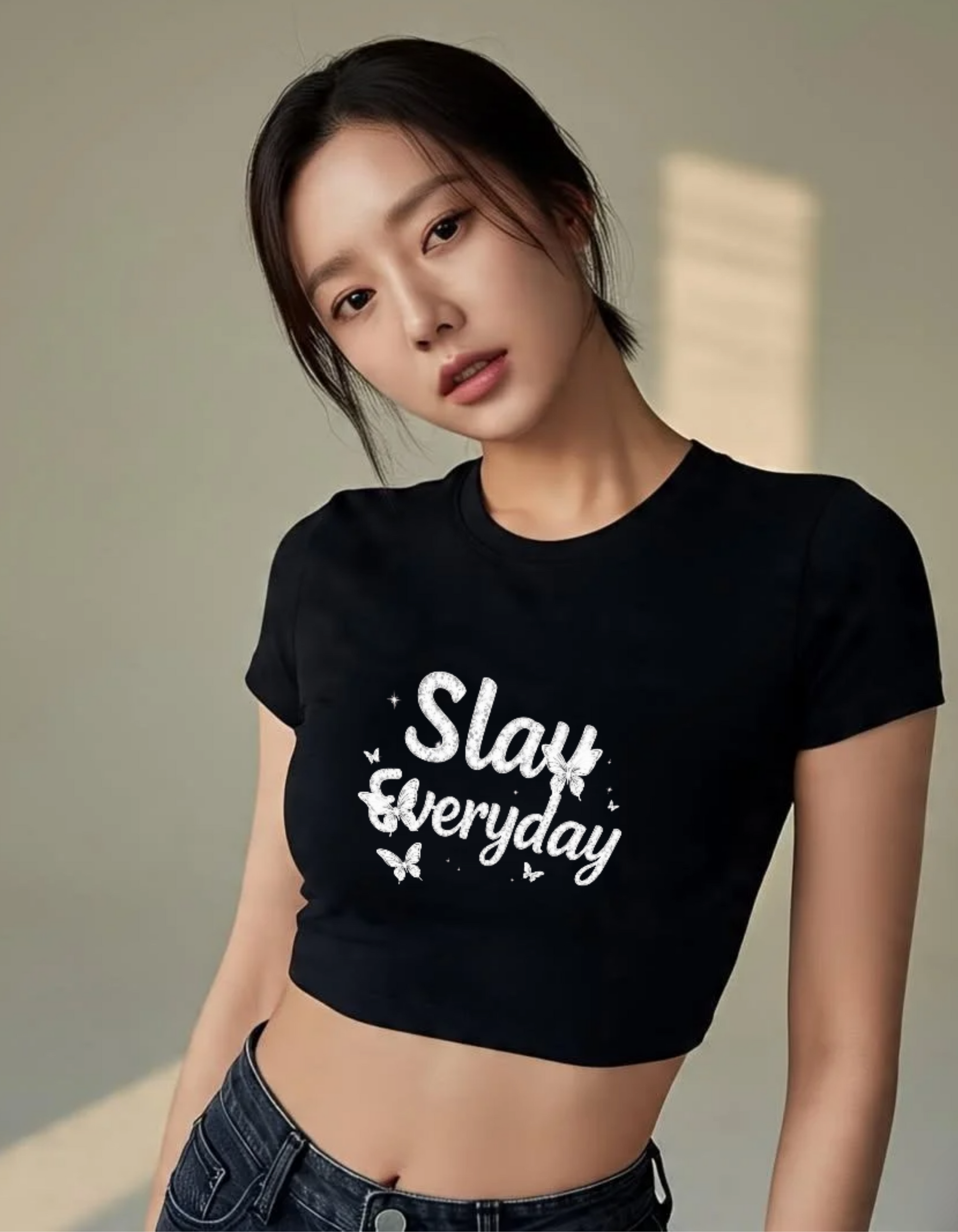 Slay Everyday Black Crop Tee