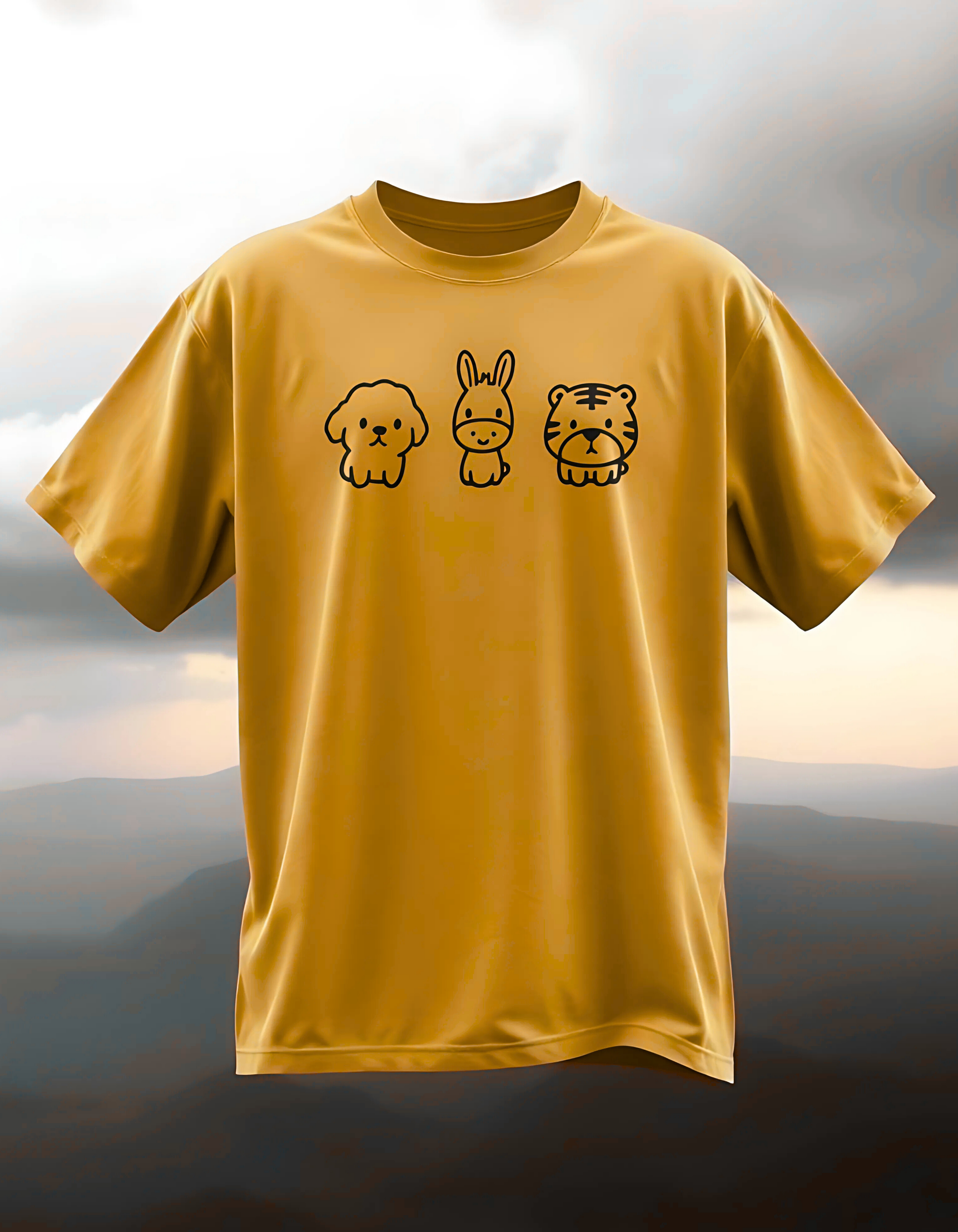 Lilac T-Shirt with Cute Animal Faces