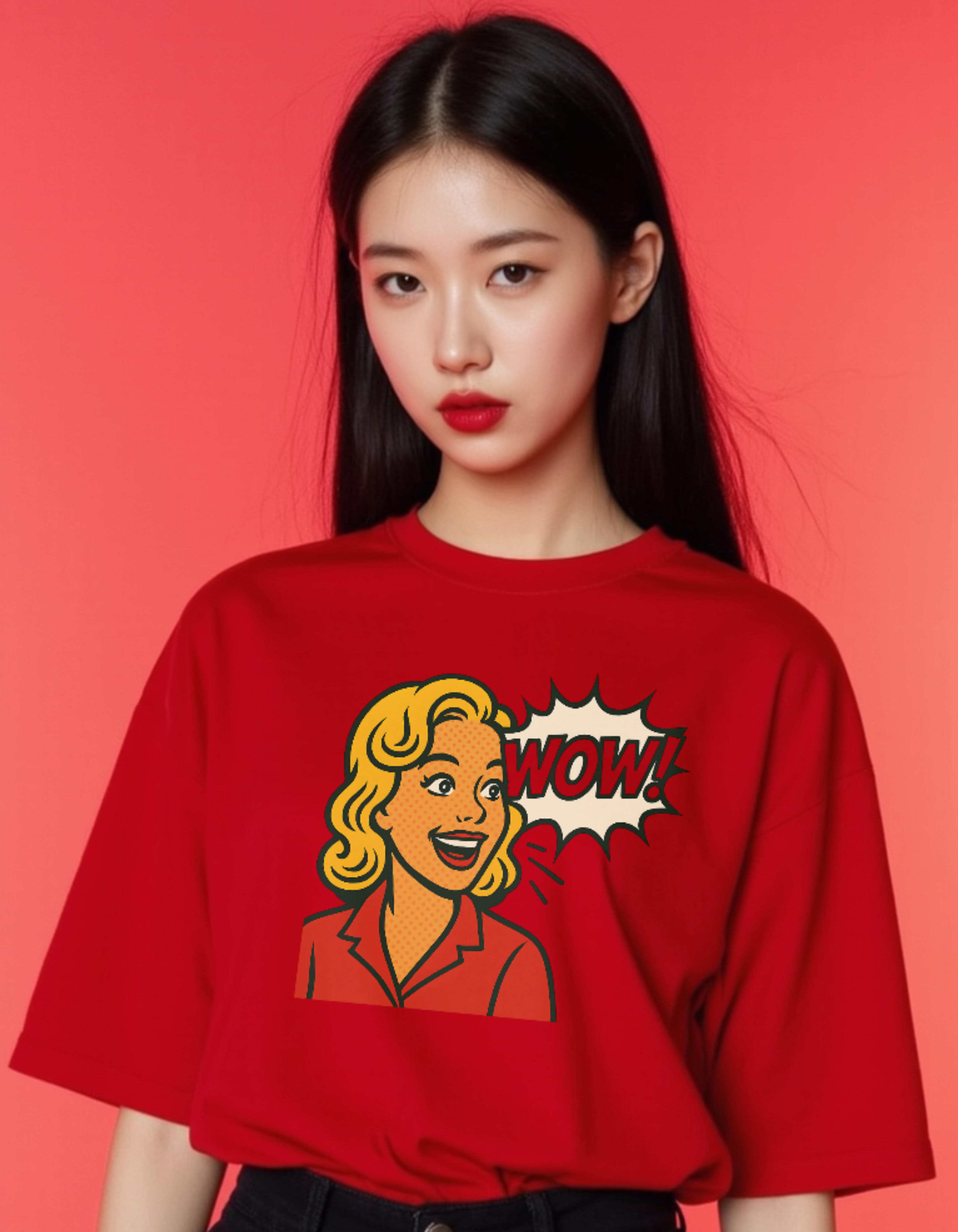 Red Pop Art “WOW!” Oversized T-Shirt