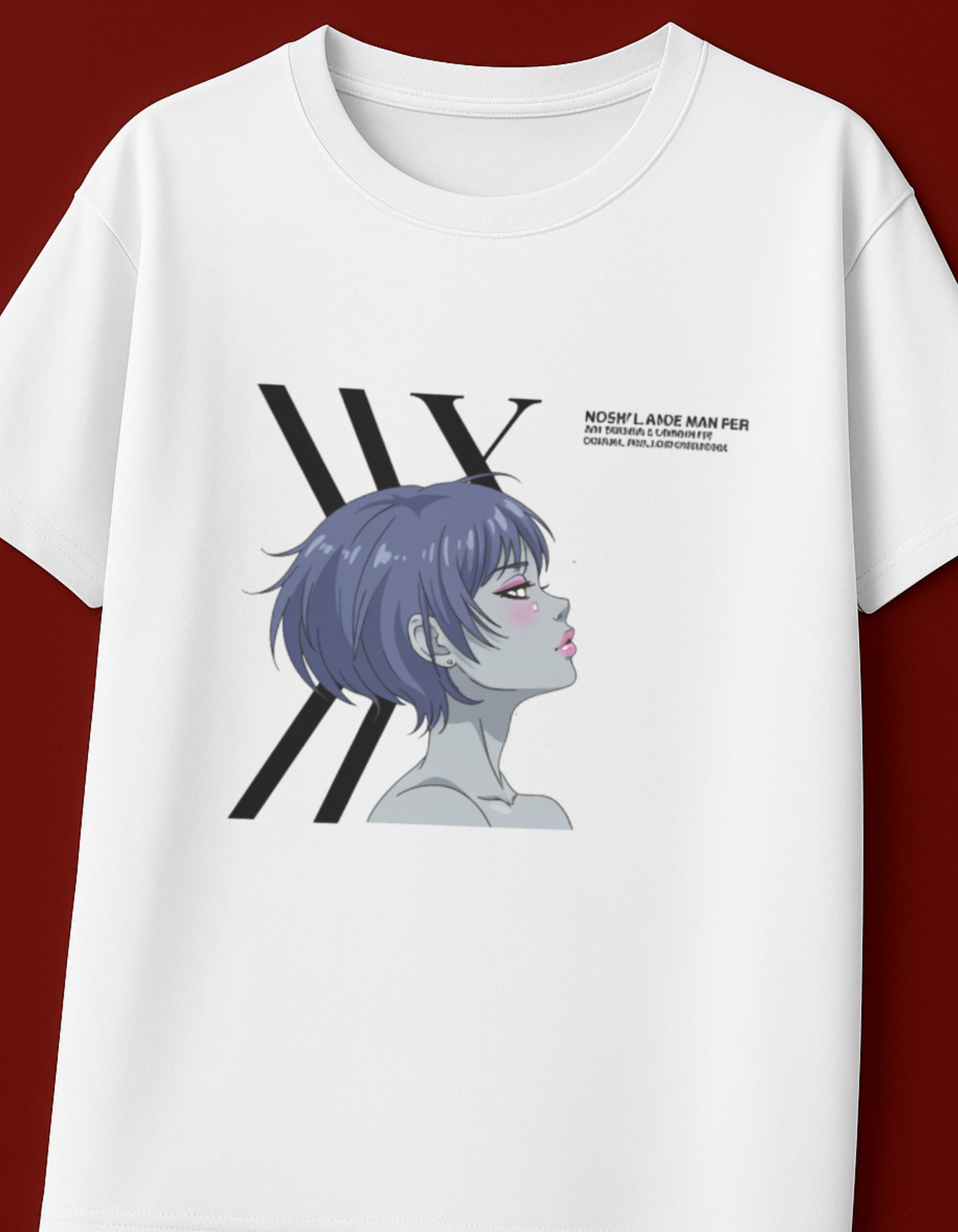 Blue Hair Anime Profile Oversized T-Shirt