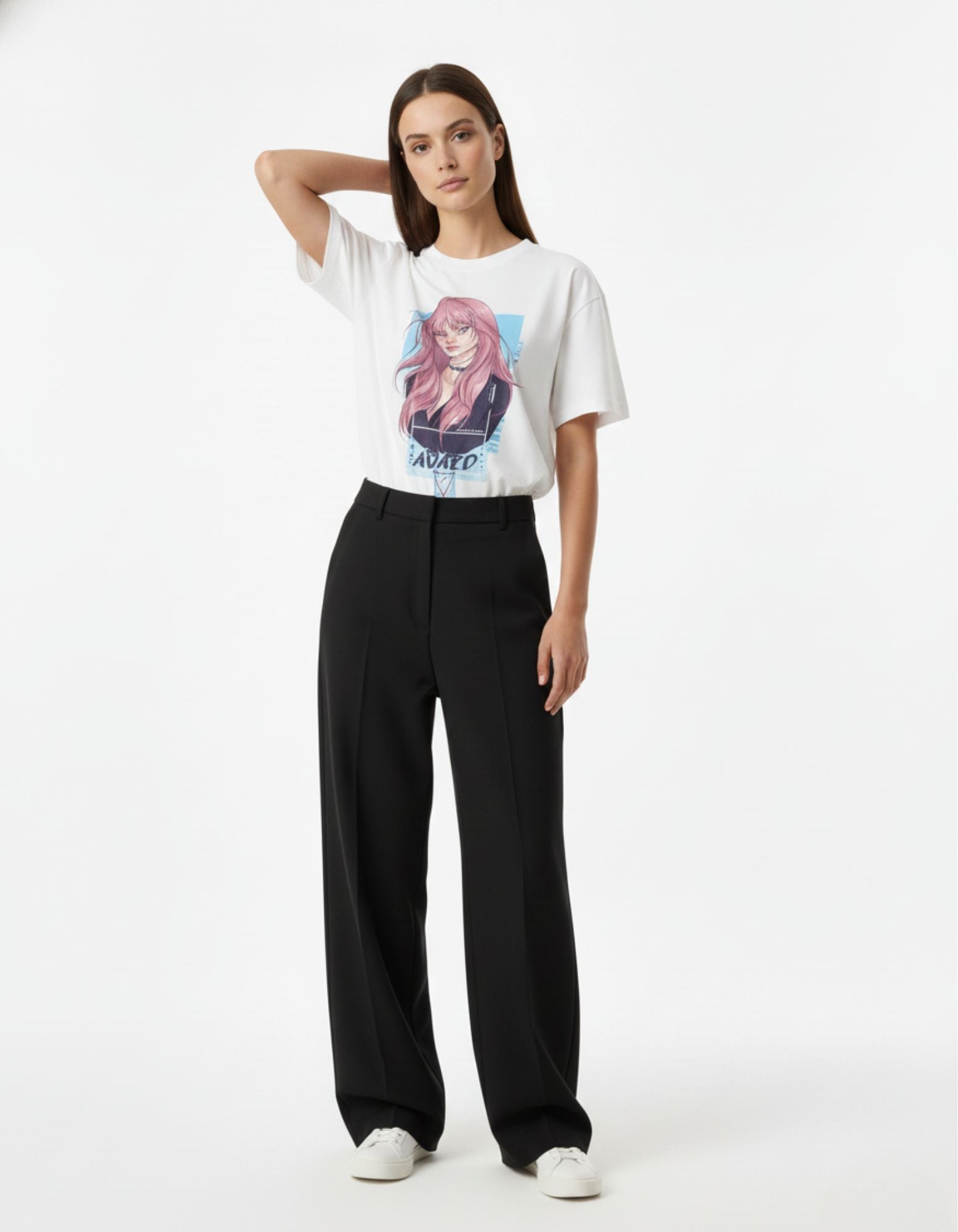 Pink Hair Anime Portrait Oversized T-Shirt