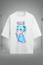 Terry Oversized T-Shirt with Girl Print and "WOW" Design – Make a Statement
