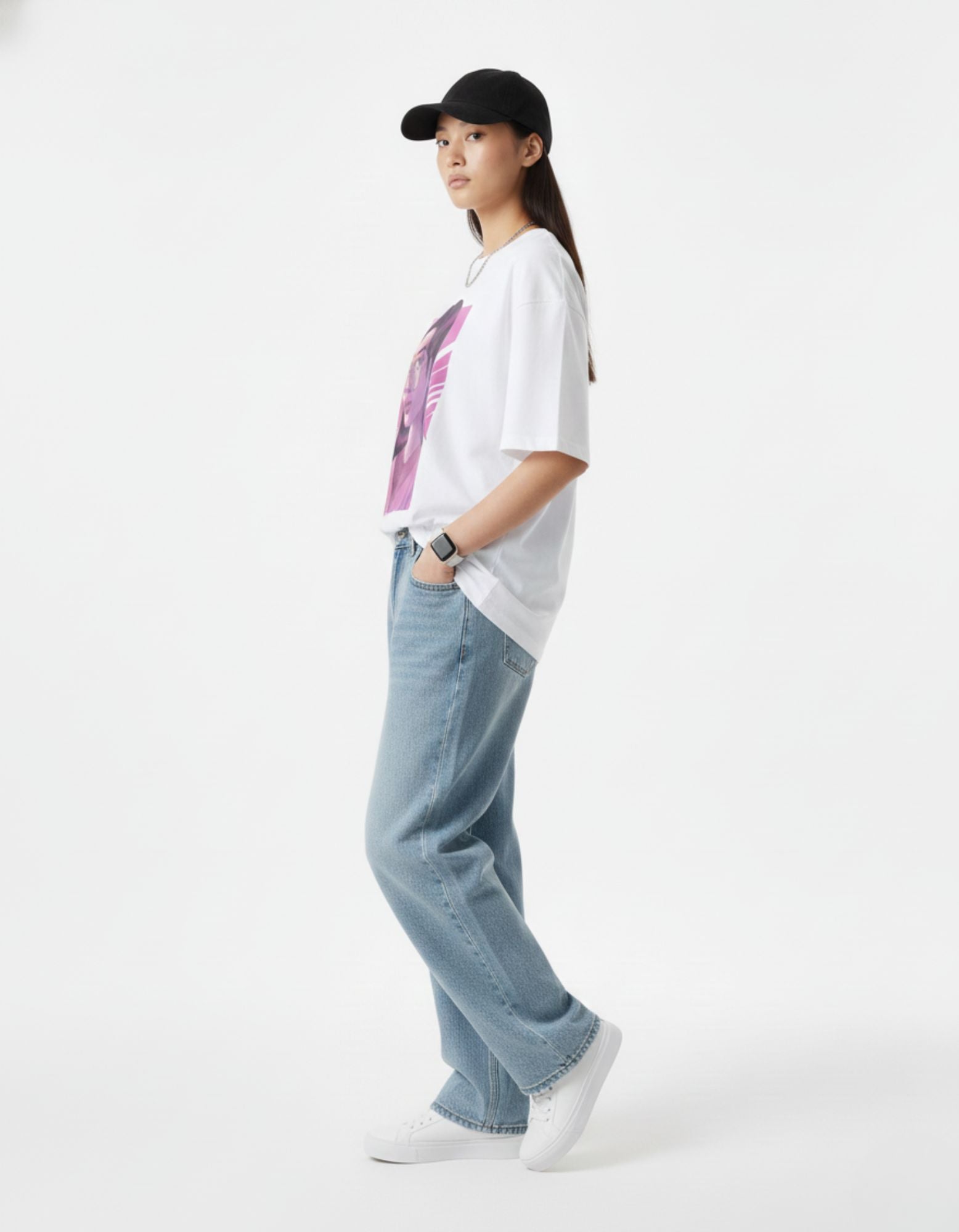 Graphic Girl Portrait Oversized T-Shirt