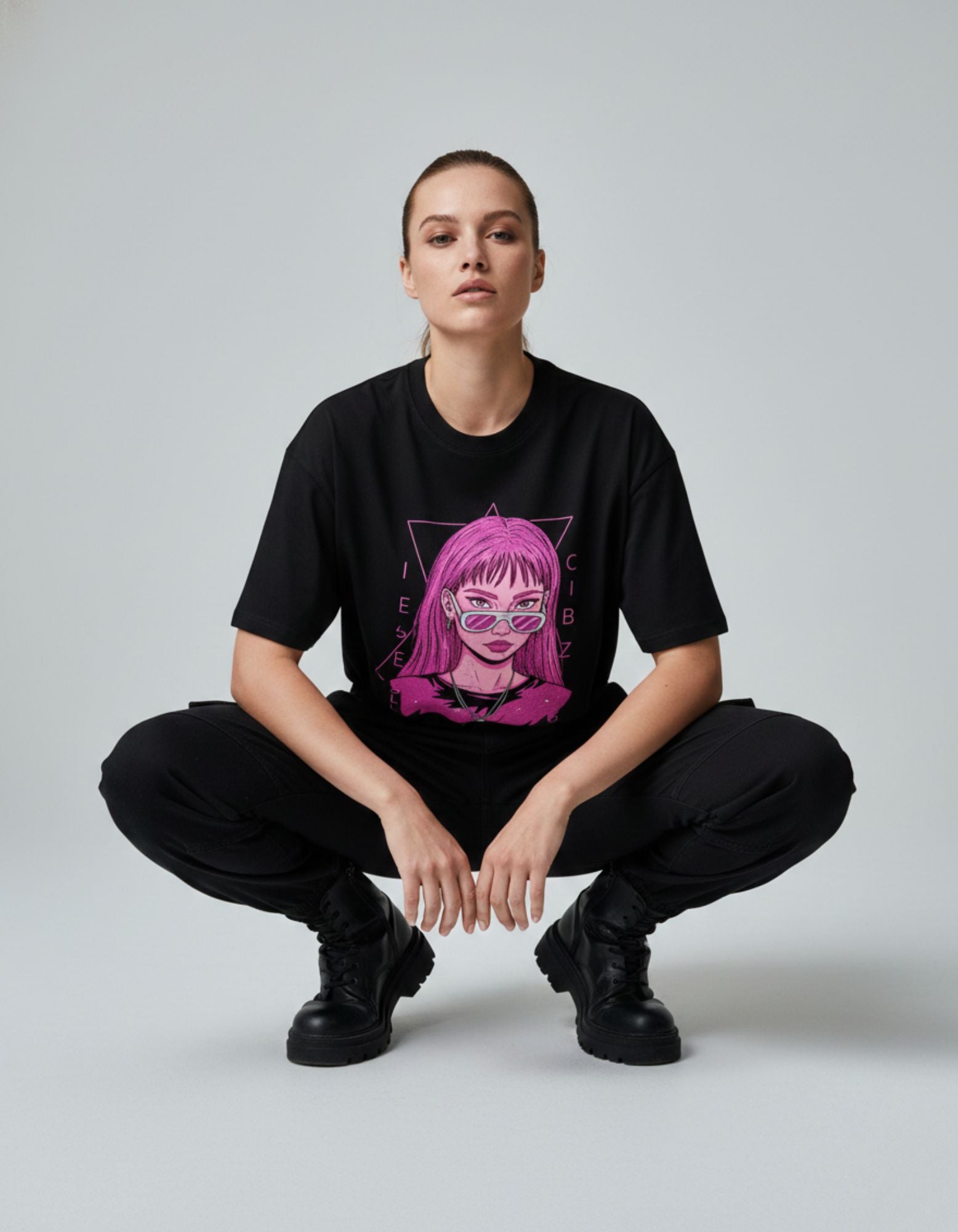 Cyber Girl Graphic Oversized T-Shirt