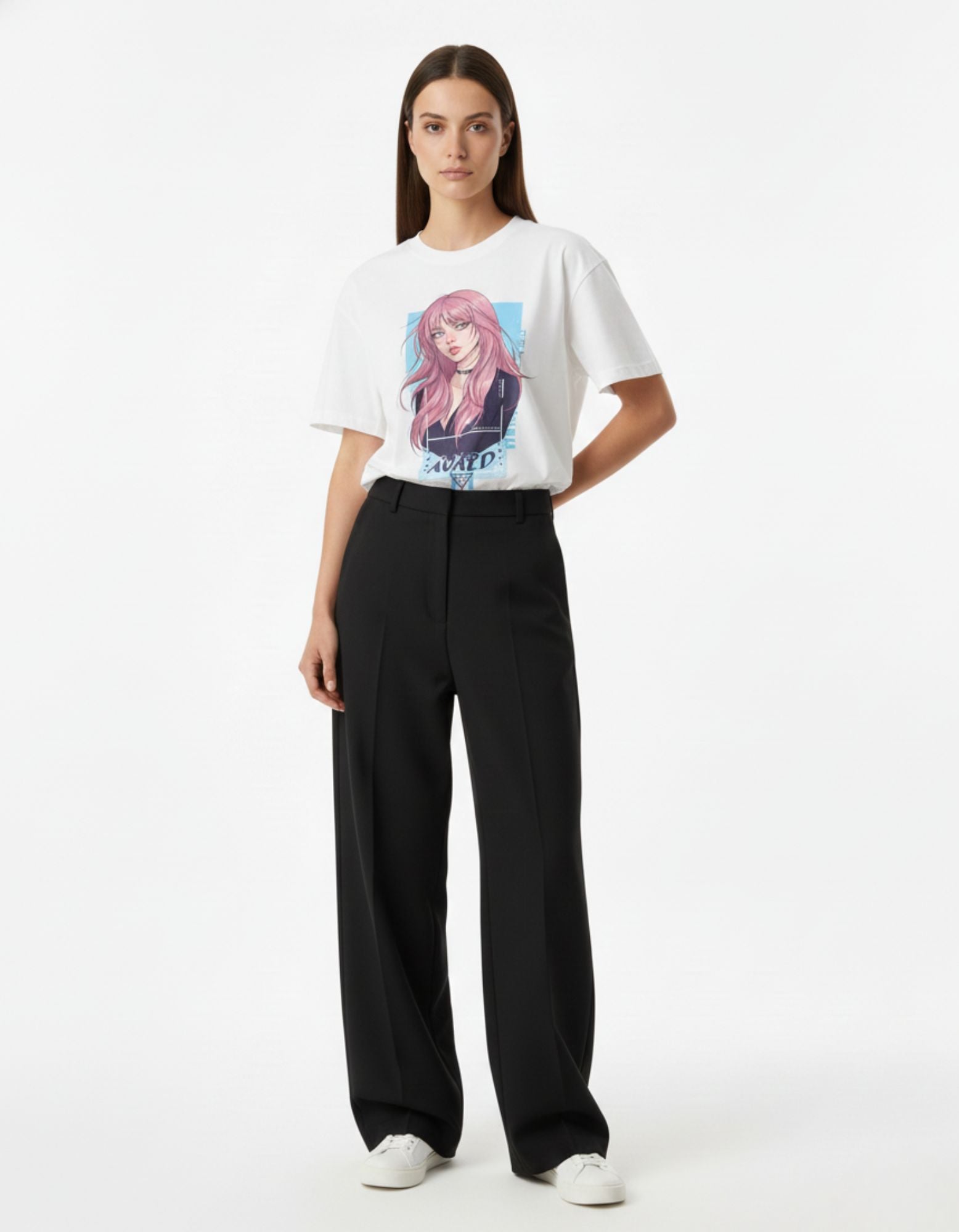 Pink Hair Anime Portrait Oversized T-Shirt
