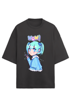 Terry Oversized T-Shirt with Girl Print and "WOW" Design – Make a Statement