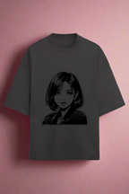 Terry Oversized T-Shirt with Woman Print – Chic Style