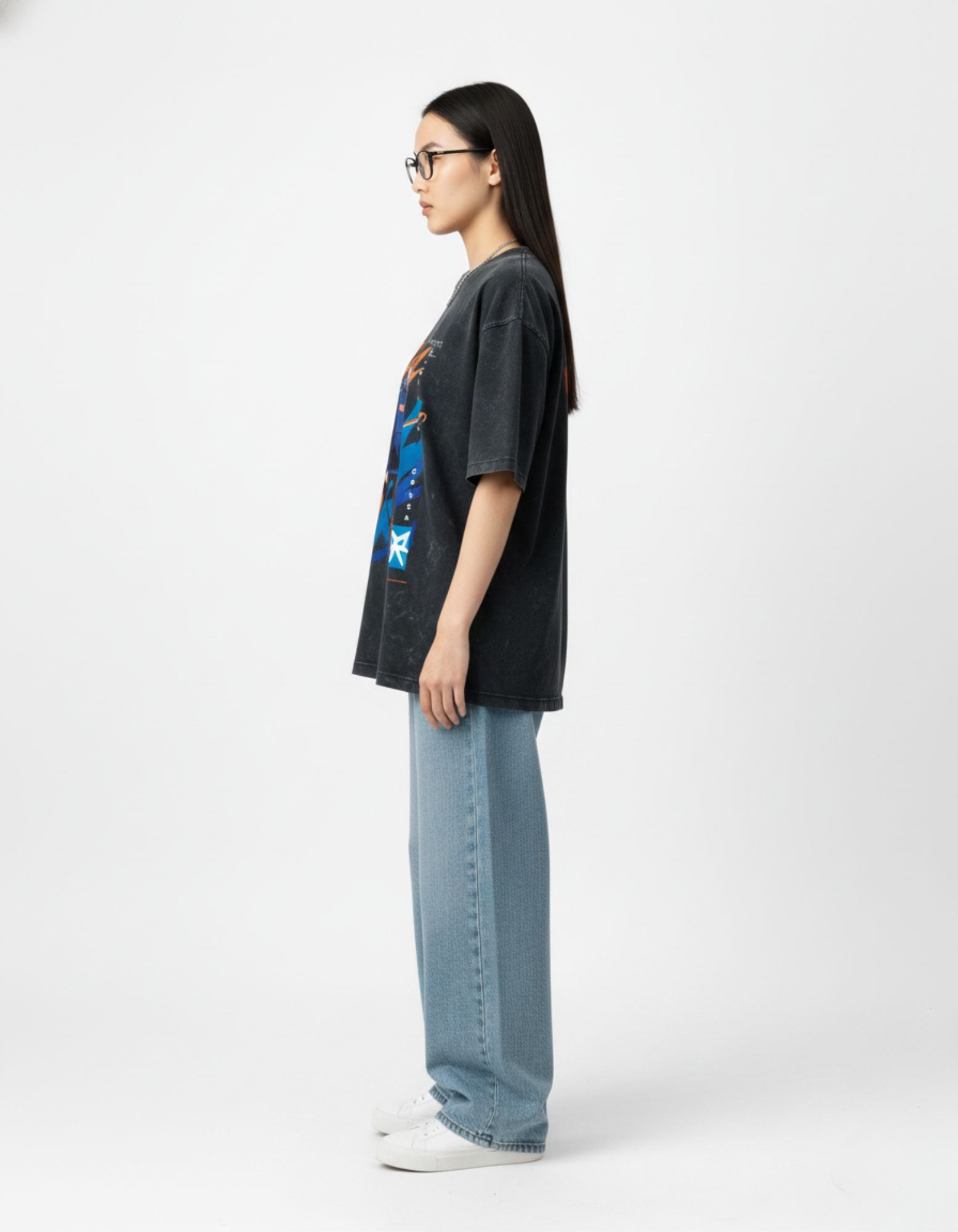 Acid Wash Oversized Anime Graphic T-Shirt