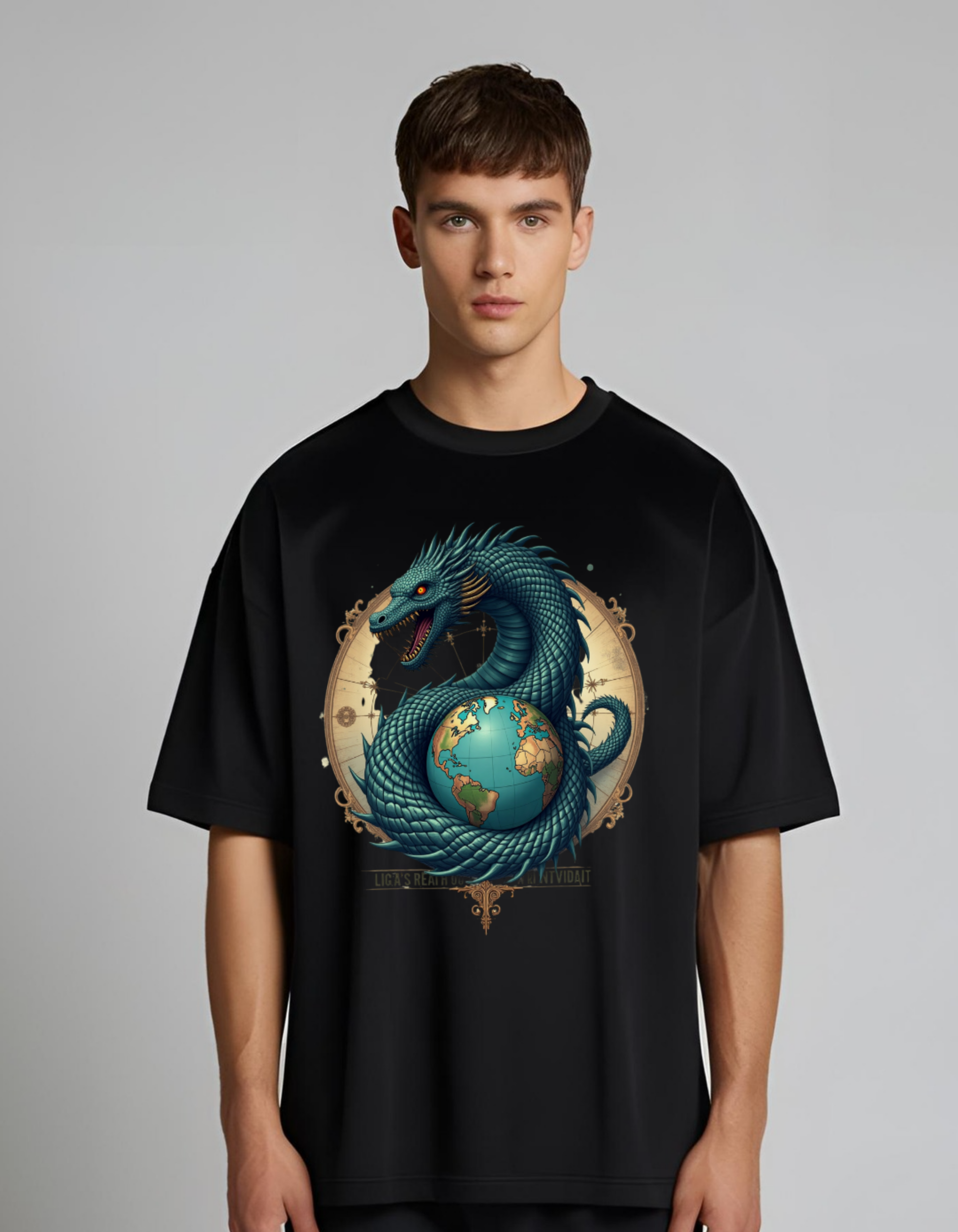 Leviathan Dragon Globe Terry T-Shirt – Bold Mythical Style
