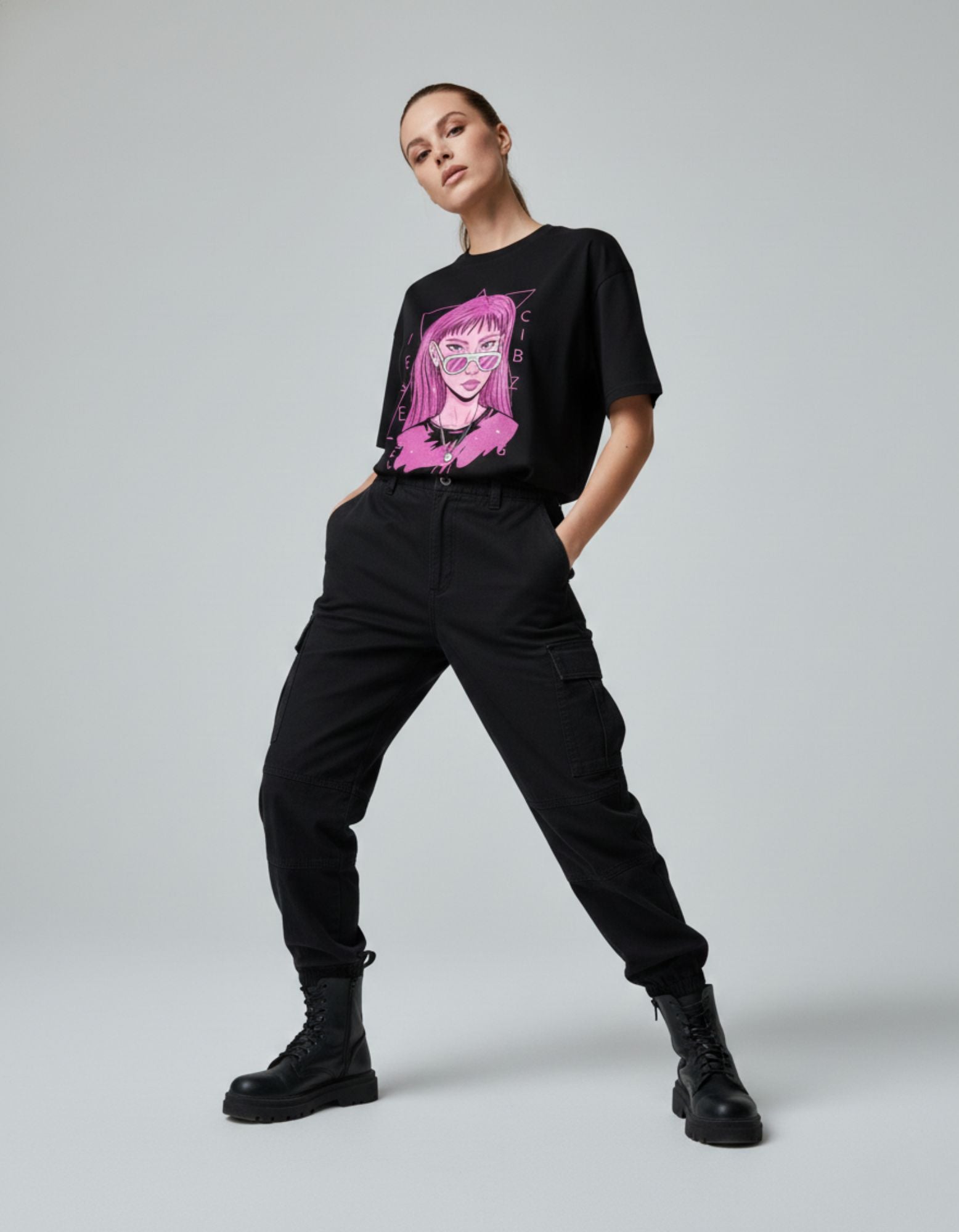 Cyber Girl Graphic Oversized T-Shirt