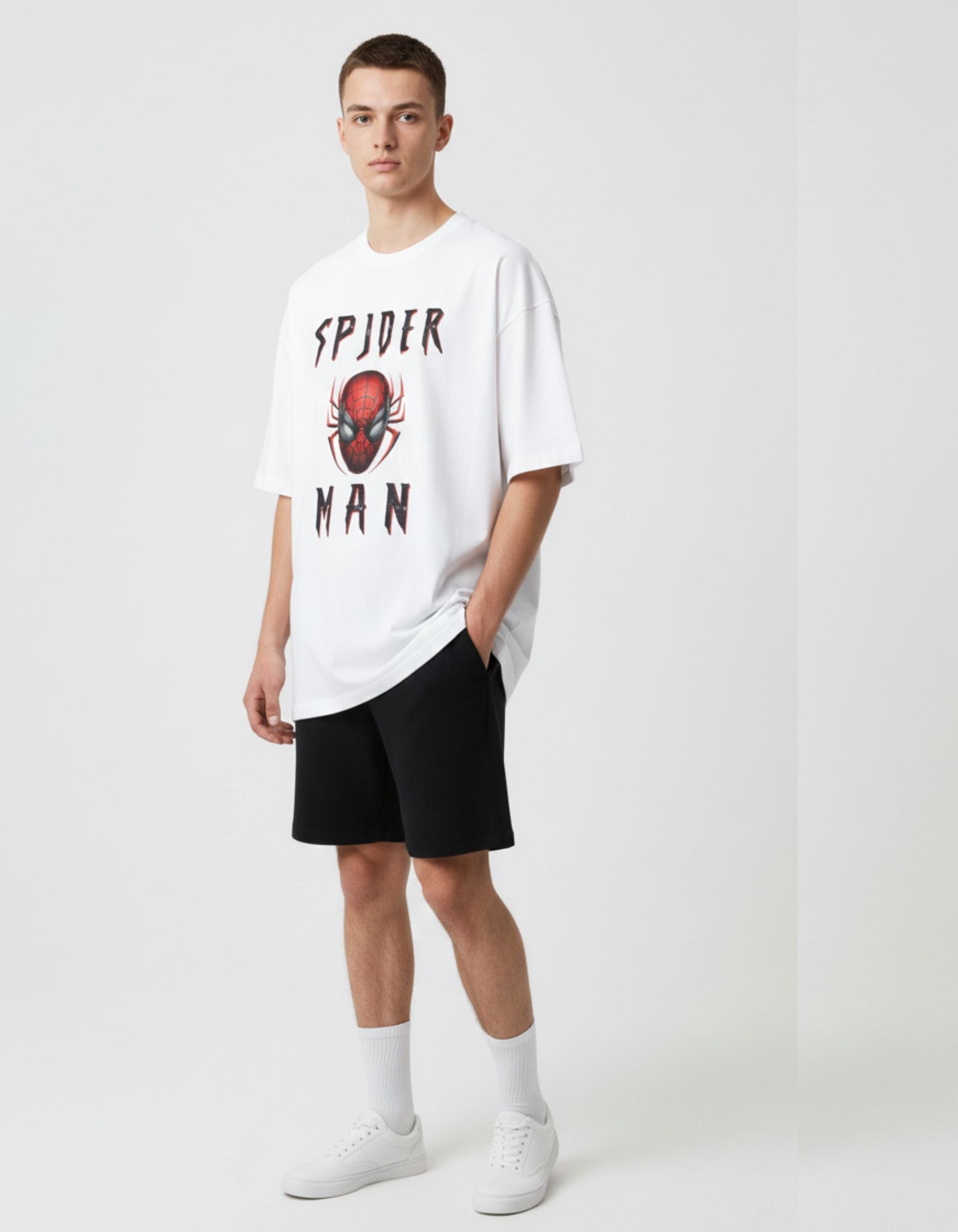 Terry Oversized T-Shirt with Spider-Man Print – Heroic Style
