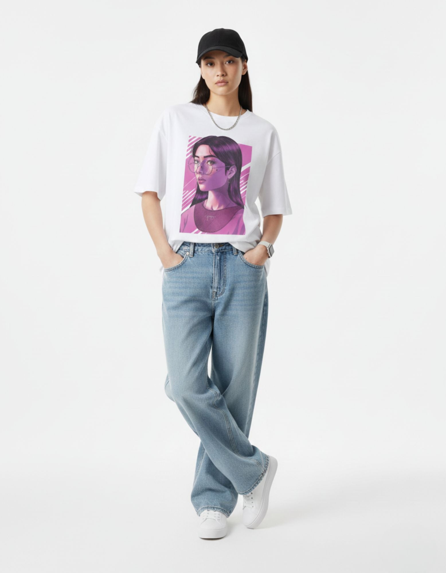 Graphic Girl Portrait Oversized T-Shirt