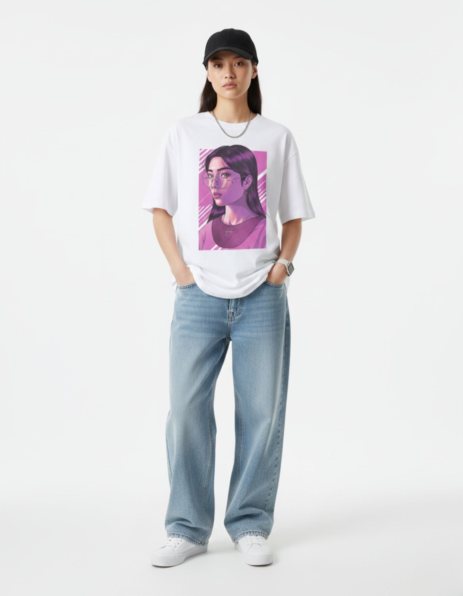 Graphic Girl Portrait Oversized T-Shirt