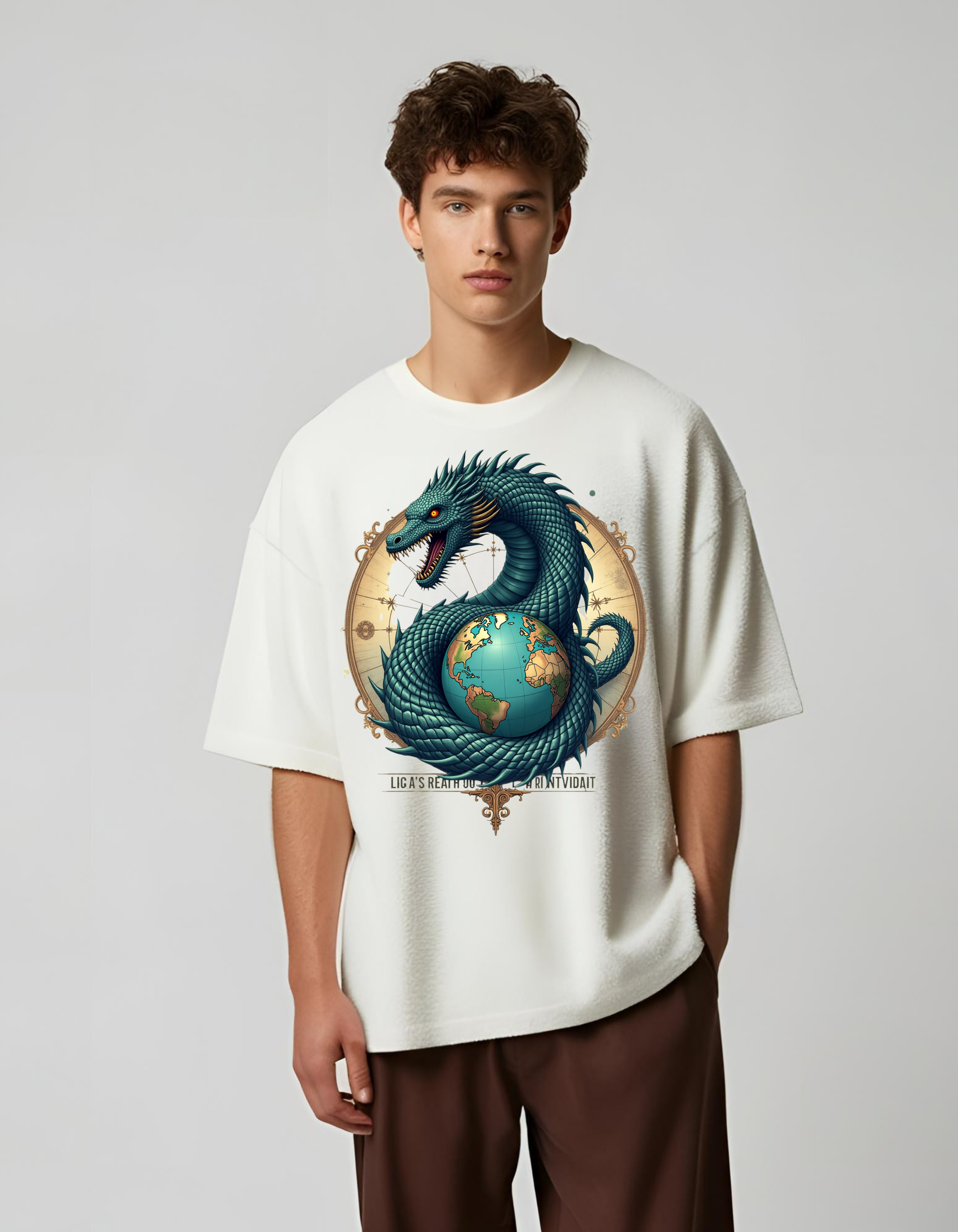 Leviathan Dragon Globe Terry T-Shirt – Bold Mythical Style