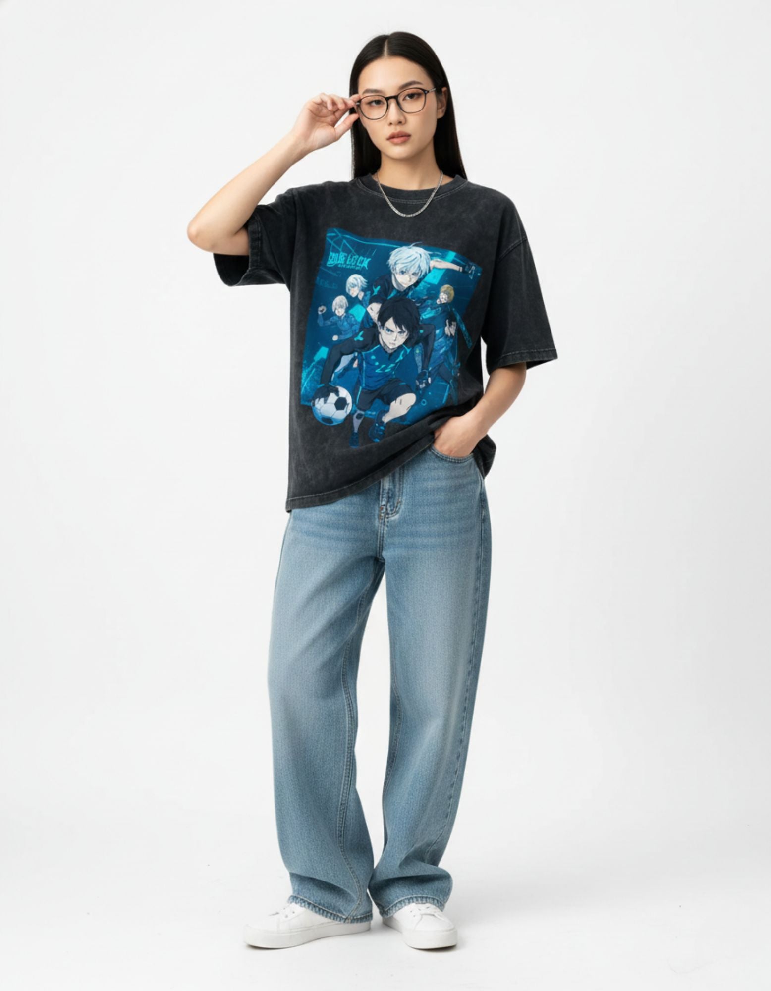 Anime Striker Squad Acid Wash Oversized Tee