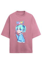 Terry Oversized T-Shirt with Girl Print and "WOW" Design – Make a Statement