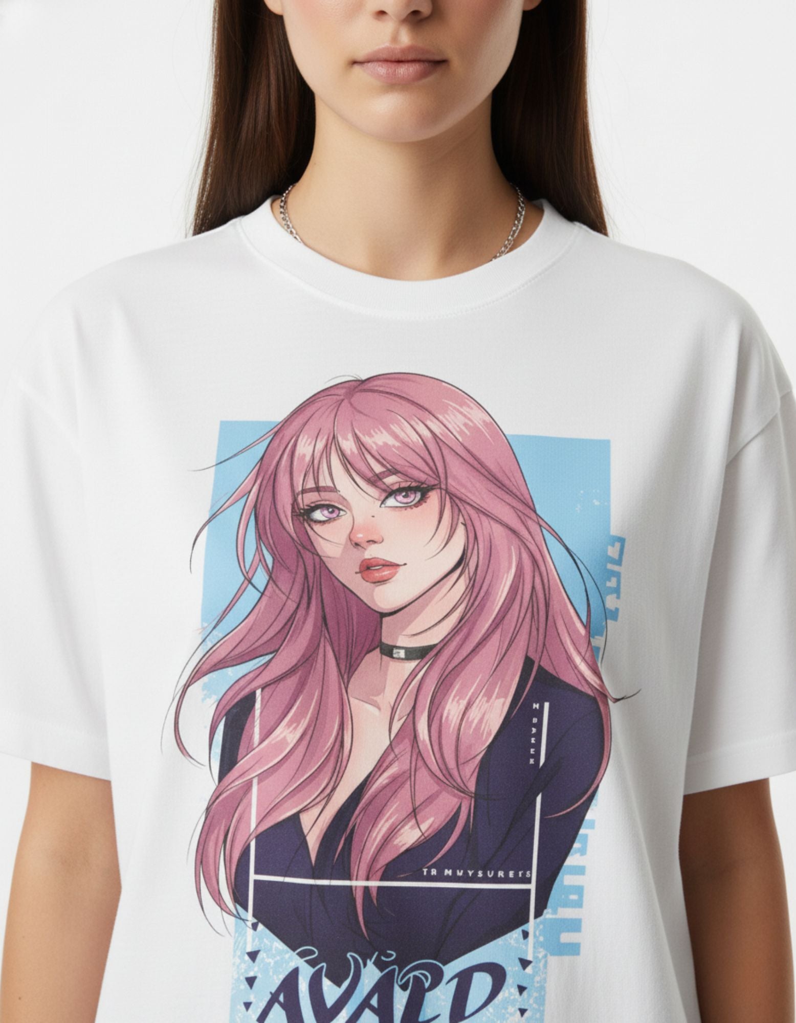 Pink Hair Anime Portrait Oversized T-Shirt