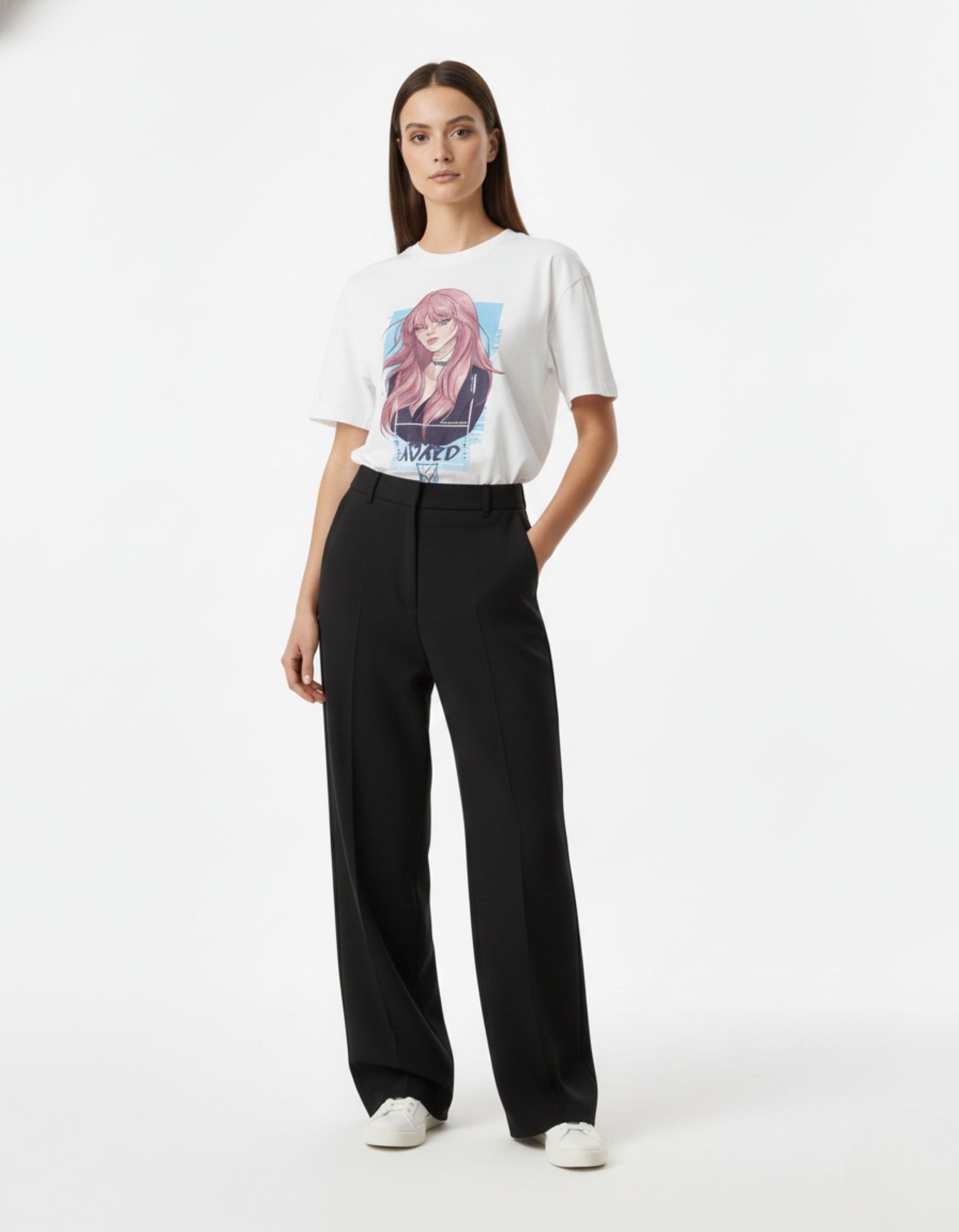 Pink Hair Anime Portrait Oversized T-Shirt