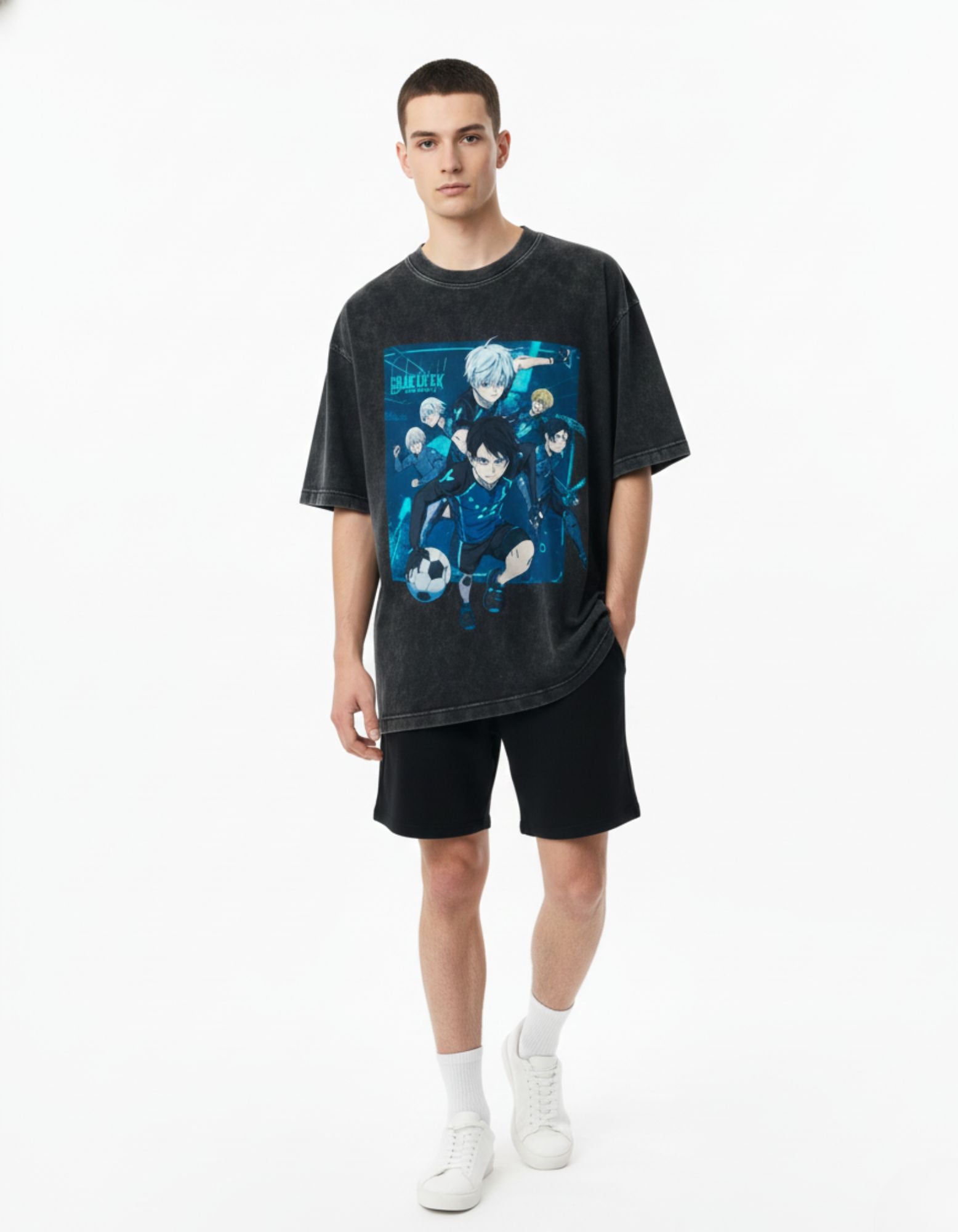 Anime Striker Squad Acid Wash Oversized Tee