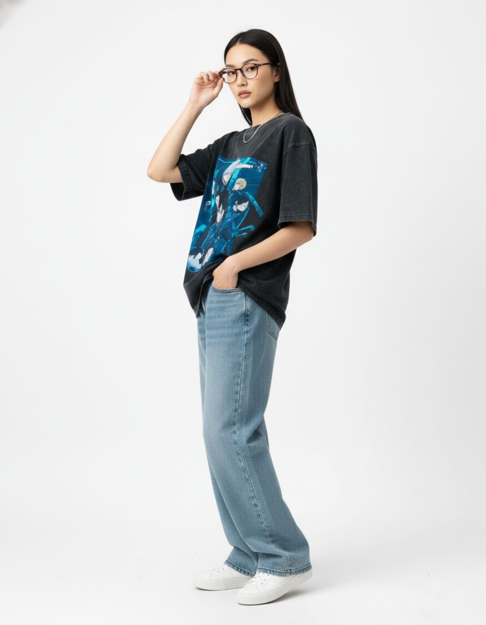 Anime Striker Squad Acid Wash Oversized Tee