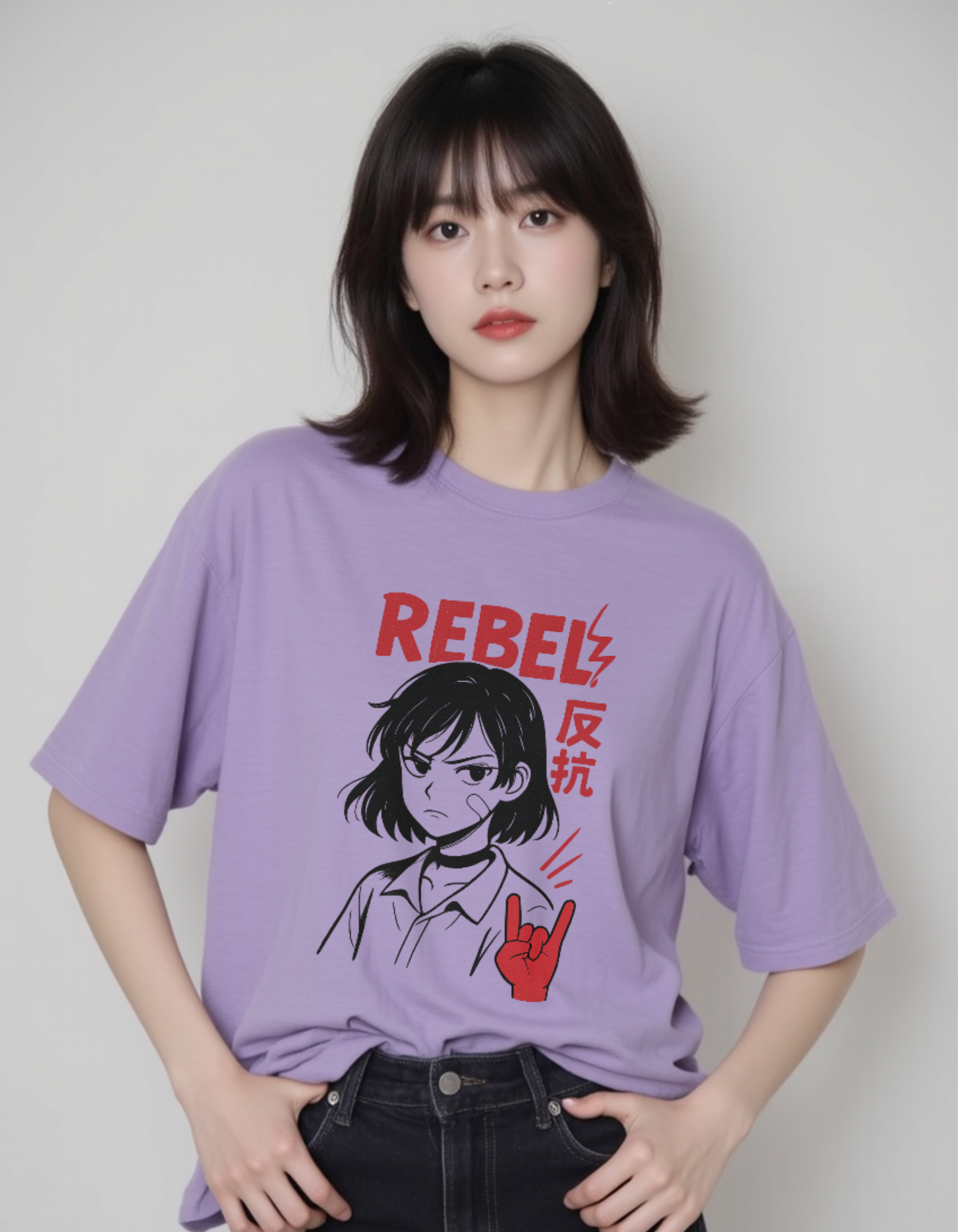 Rebel Girl Lilac Anime Tee