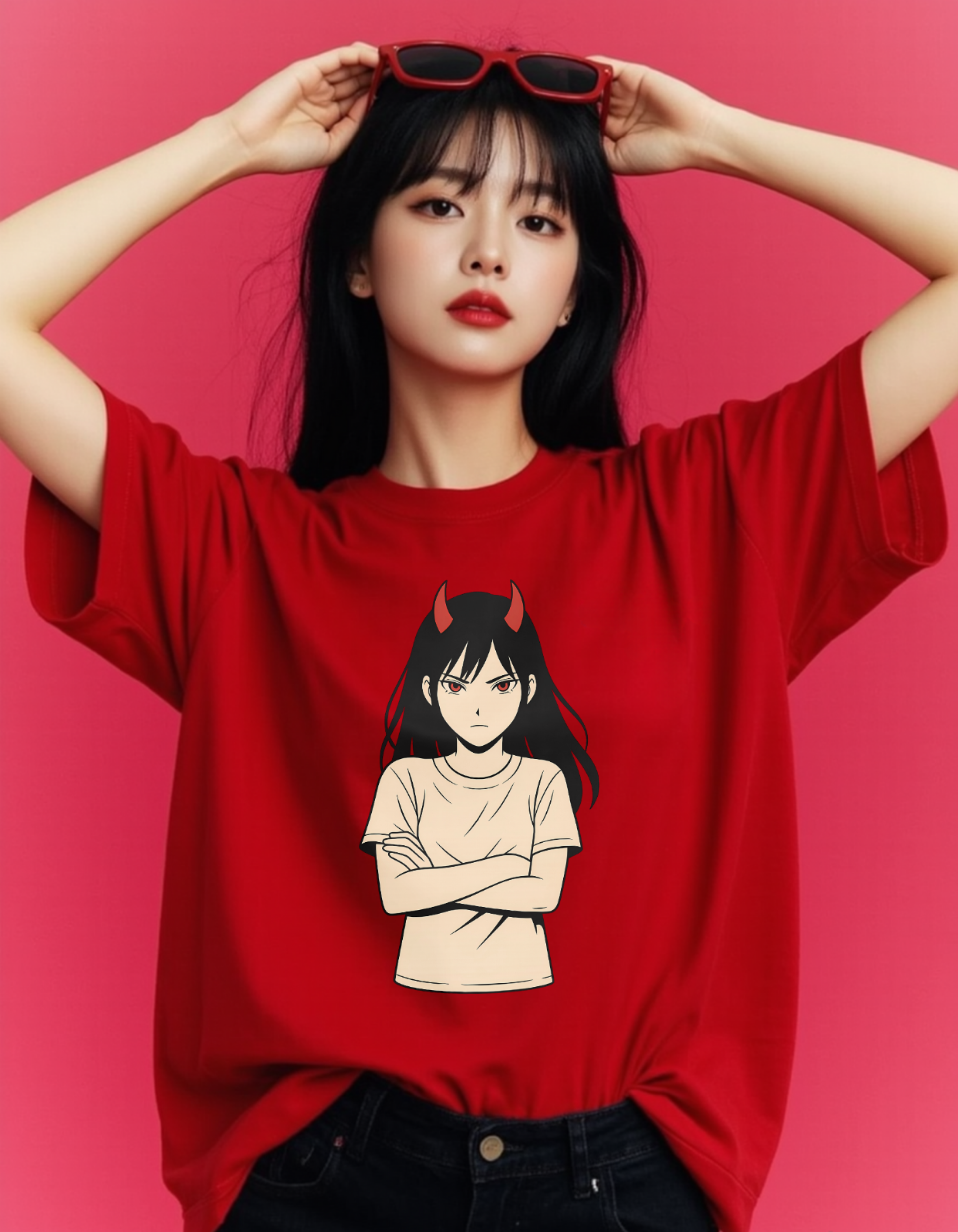 Red Devil Girl Oversized Tee