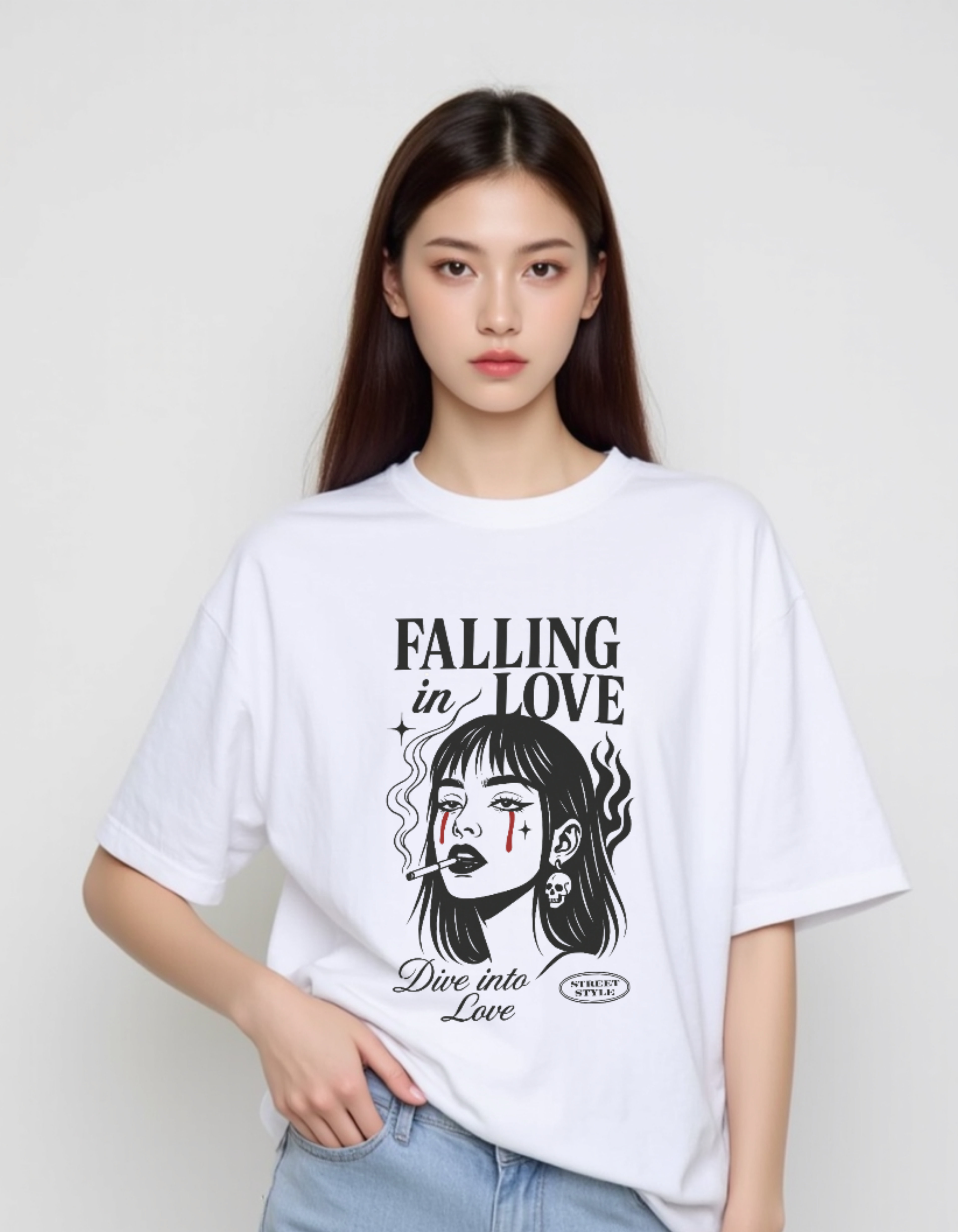 Falling in Love White Graphic Tee