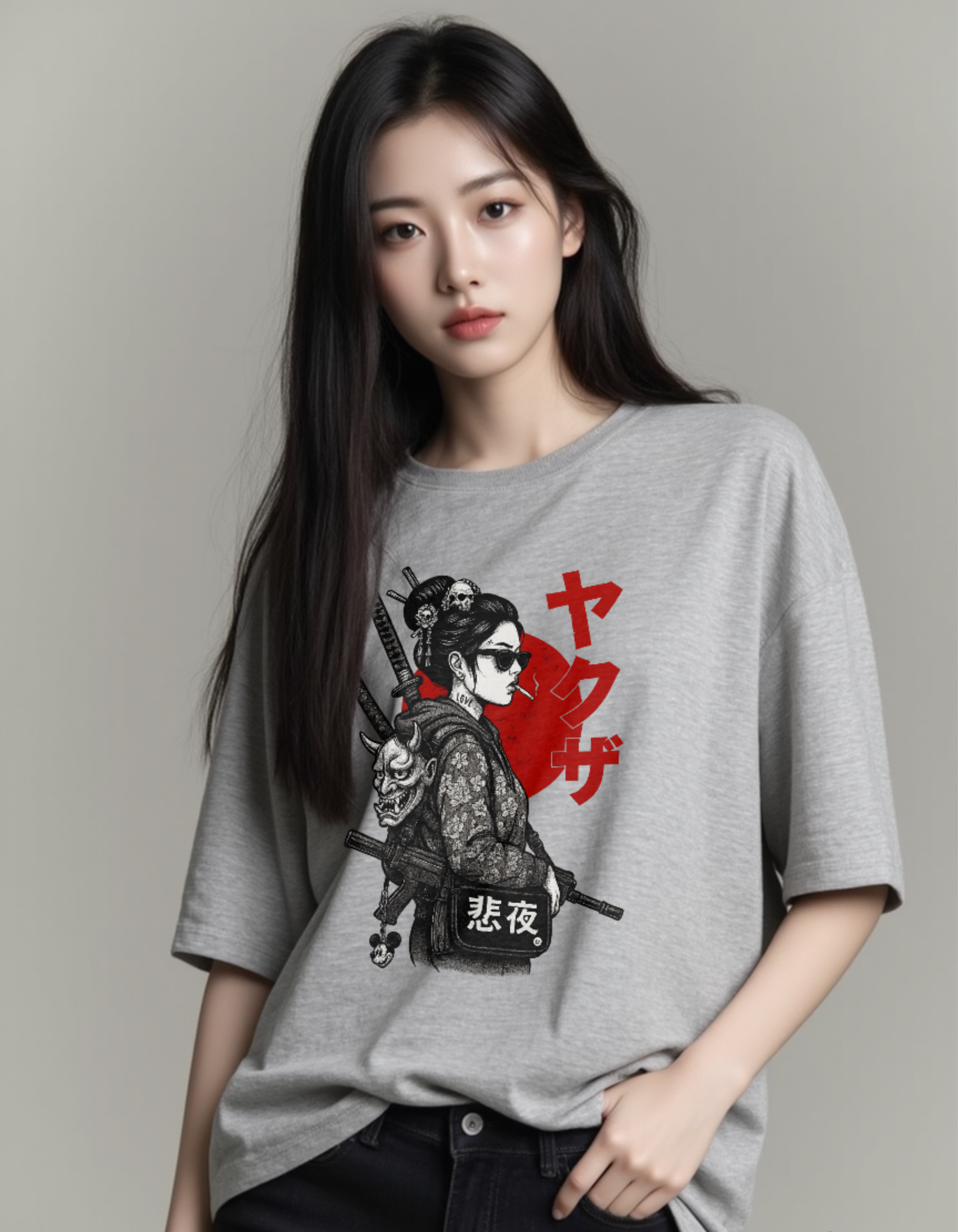Yakuza Geisha Grey Graphic Tee