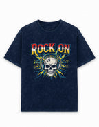 Rock On Acid Wash Oversized Tee