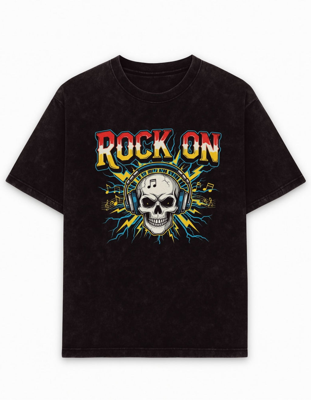 Rock On Acid Wash Oversized Tee