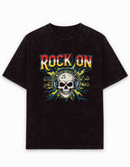 Rock On Acid Wash Oversized Tee
