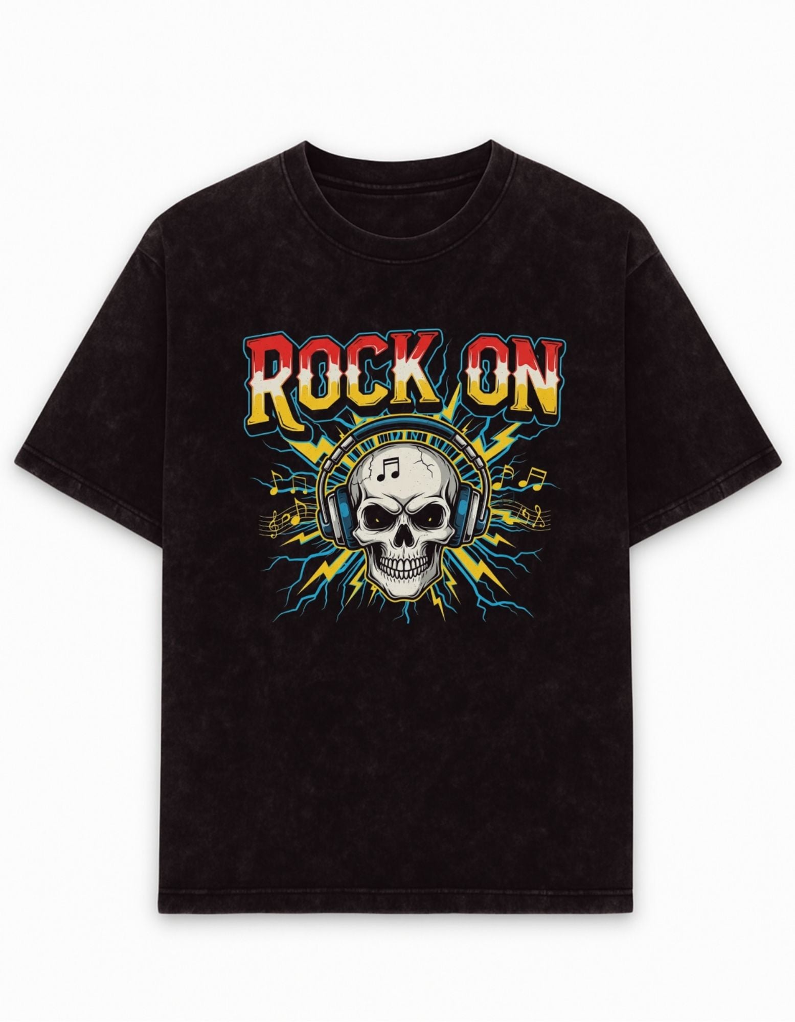 Rock On Acid Wash Oversized Tee