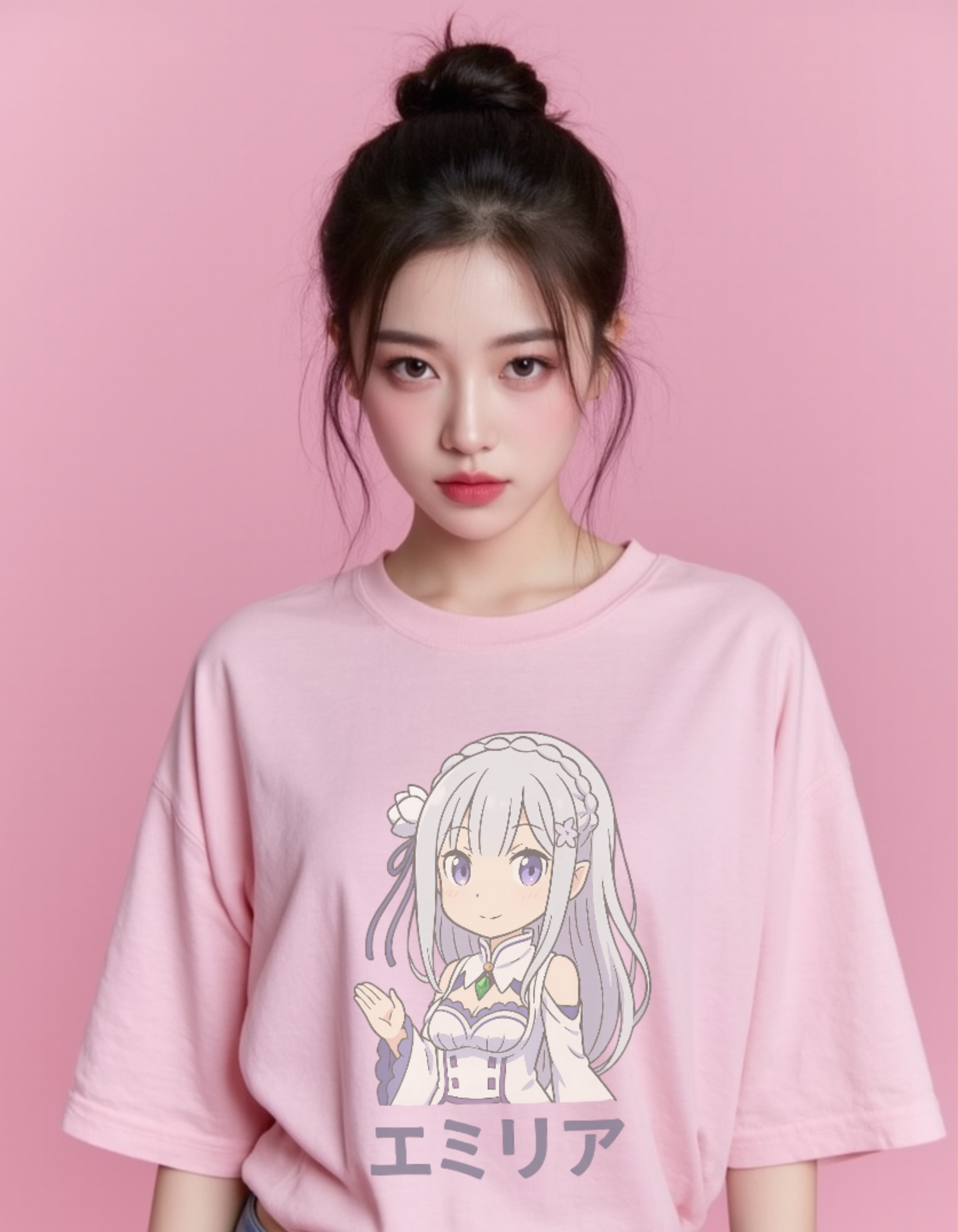 Anime Girl Pastel Pink Oversized T-Shirt