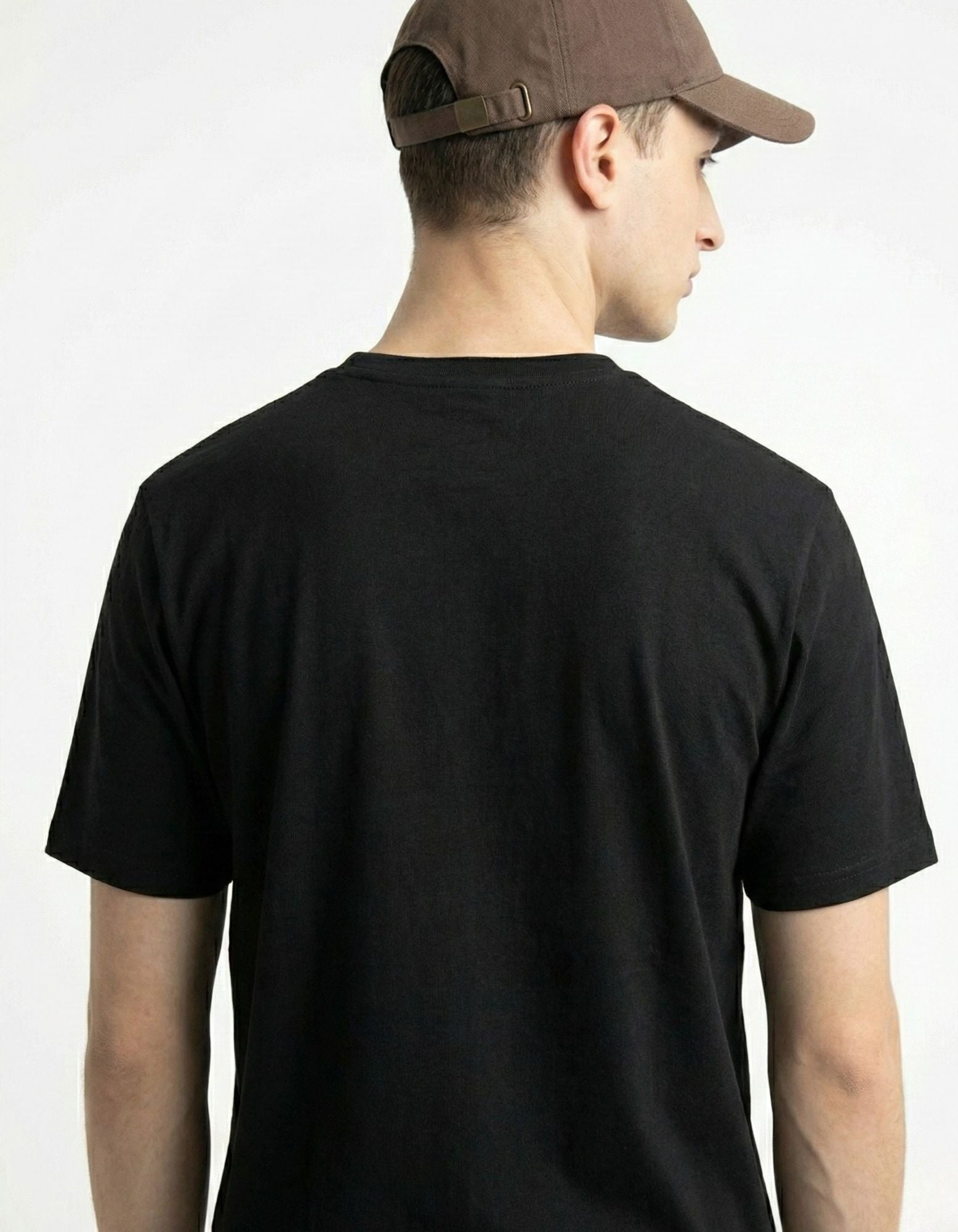 Back view of the GENZs Fashion black crew neck t-shirt showing the relaxed streetwear fit and high-quality fabric.