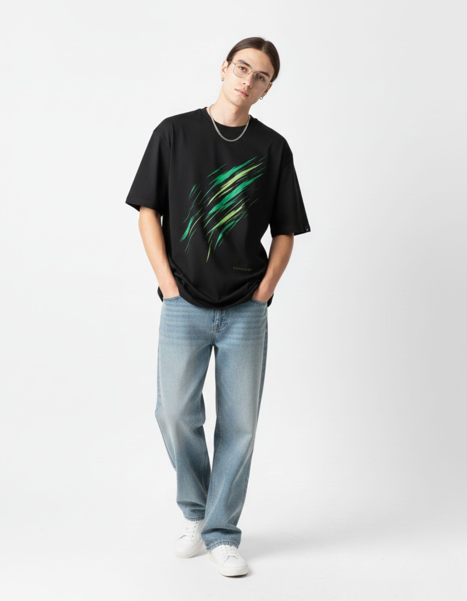 Trendy GENZY black graphic tee for men, inspired by anime culture and modern Indian streetwear trends.