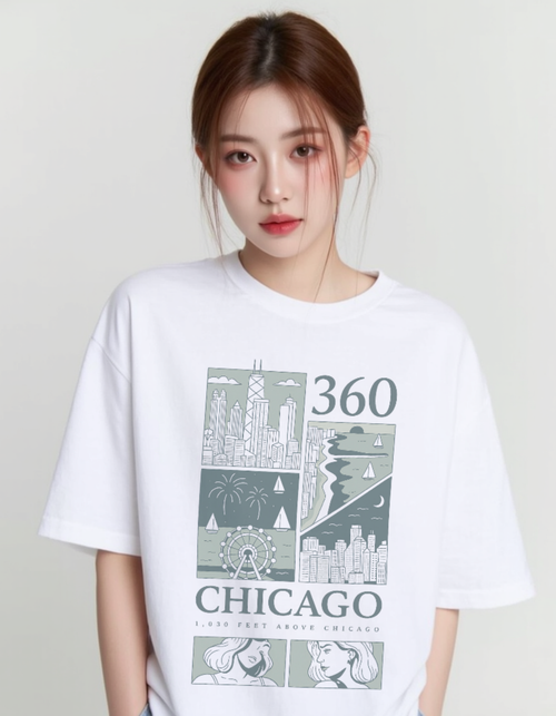 360 Chicago Skyline Oversized Graphic T-Shirt