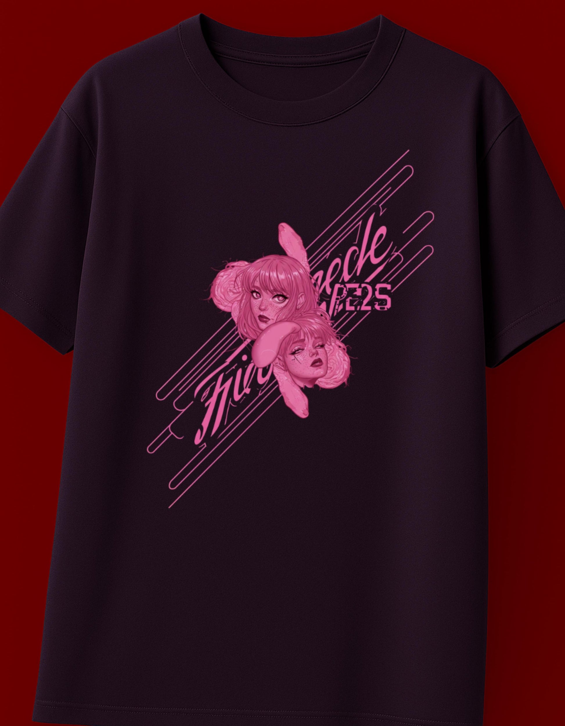 Pink Double Face Graphic Oversized T-Shirt