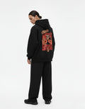 Back view of a black GENZs Fashion hoodie featuring a high-quality Naruto and Kakashi Sharingan graphic panel.